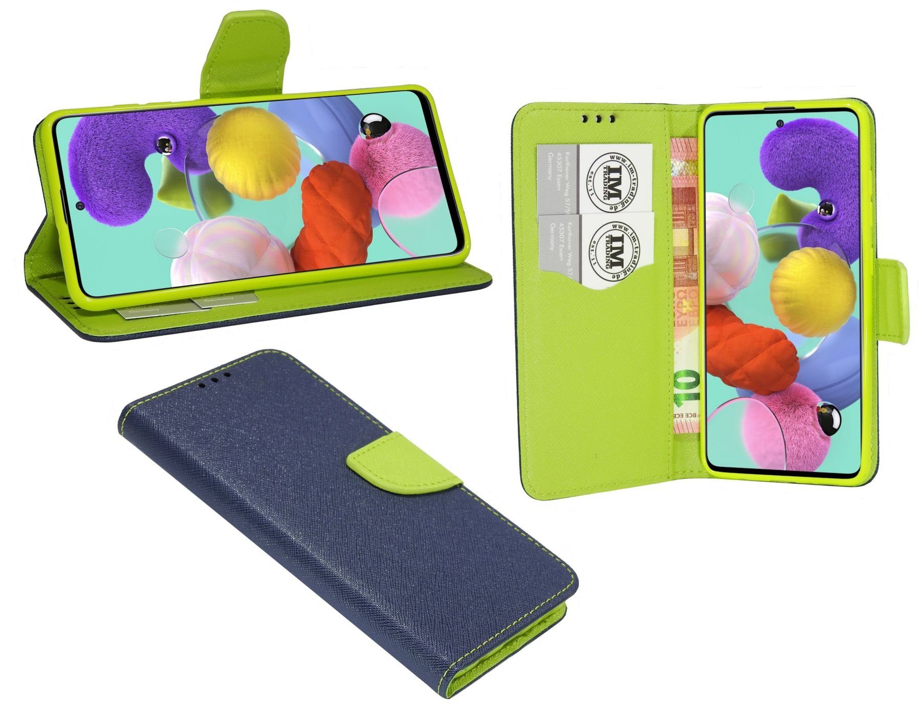 cofi1453 Handyhülle Hülle Tasche für Samsung Galaxy A51, Kunstleder Schutzhülle Handy Wallet Case Cover mit Kartenfächern, Standfunktion Schwarz