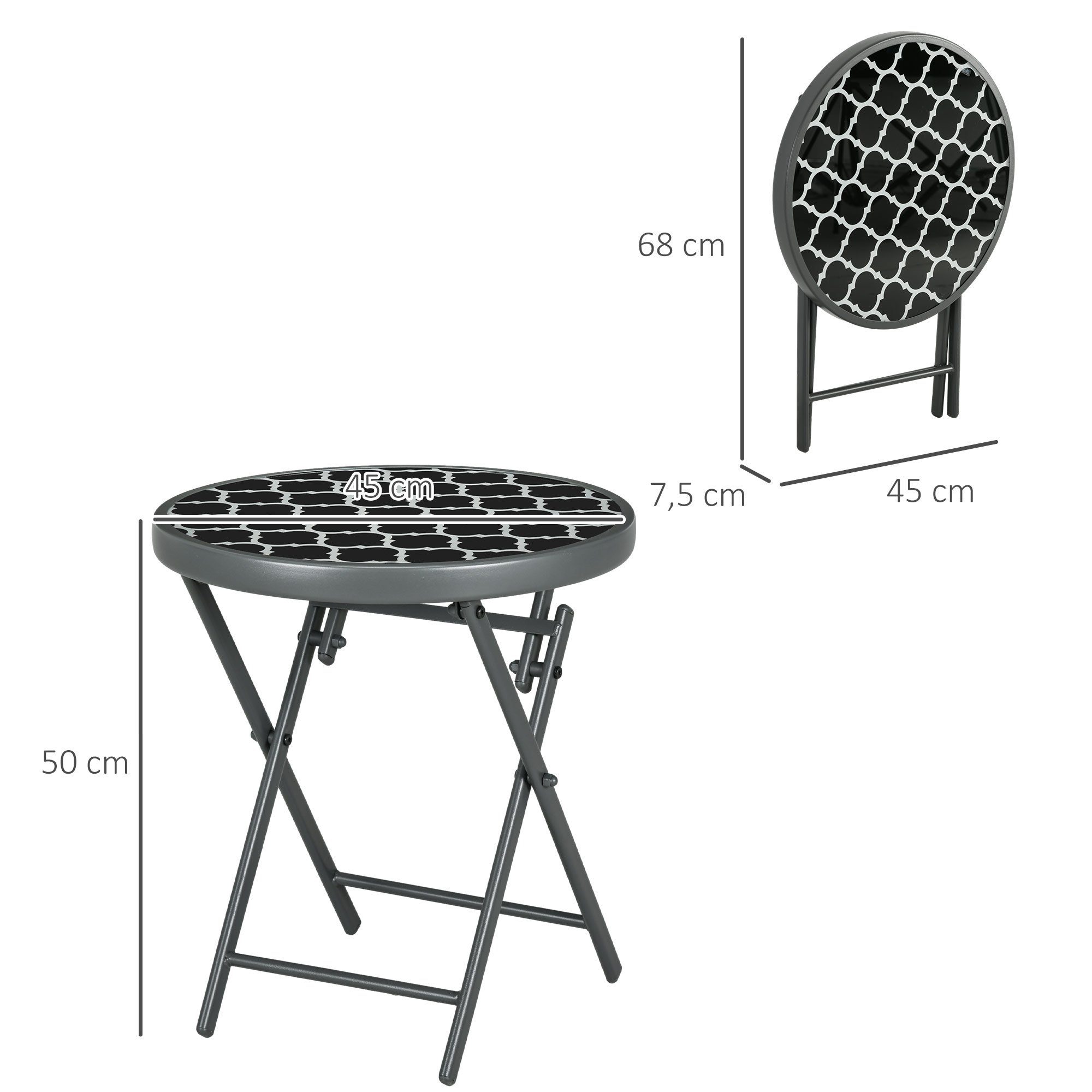 Outsunny Gartentisch Beistelltisch, klappbar, Klapptisch, Balkon Wohnzimmer Büro (für Garten Terrasse, 1-St., Campingtisch), Schwarz 45 x 45 x 50 cm
