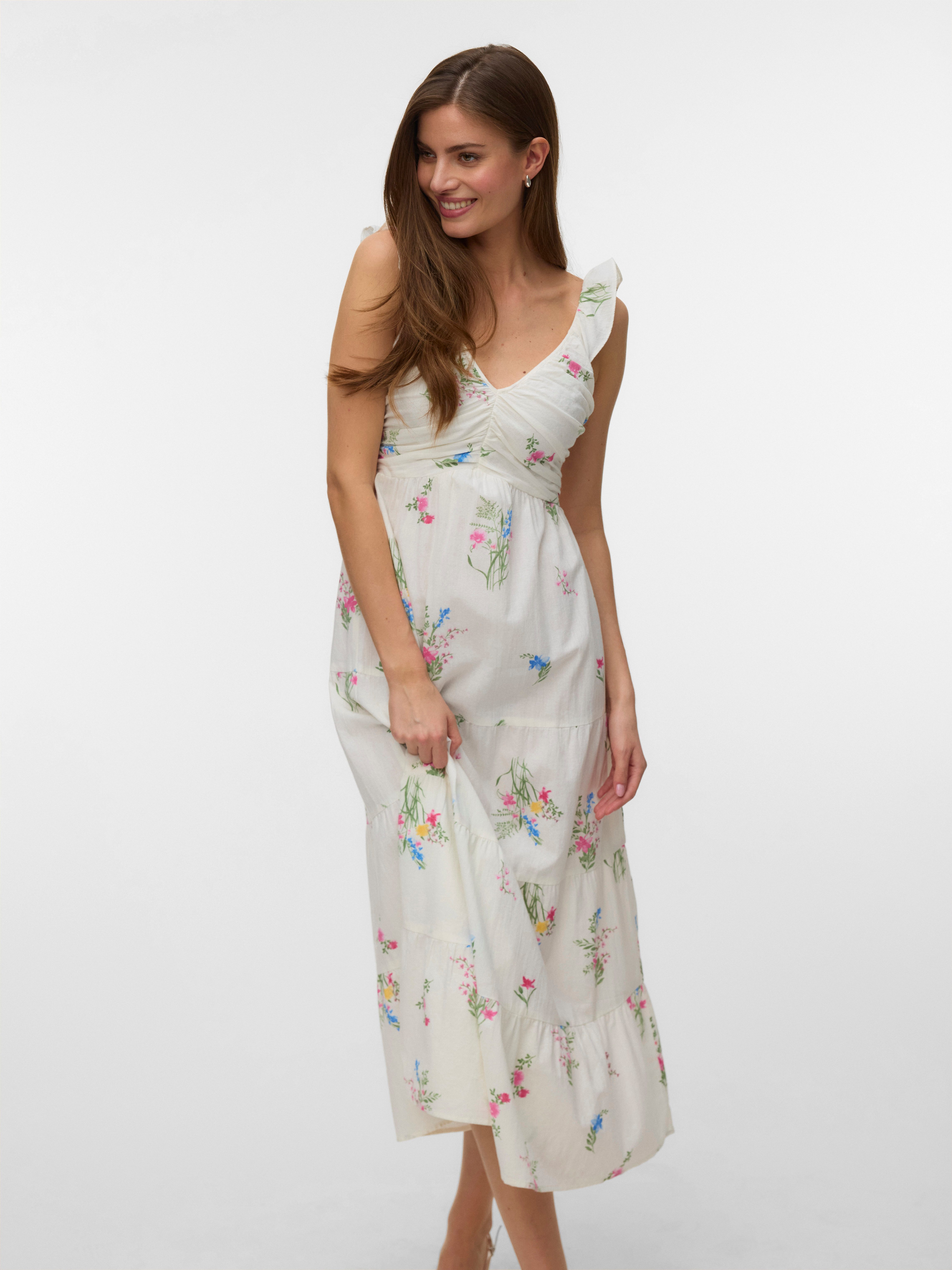 Vero Moda Maxikleid VMDICTHE SL FRILL ANKLE DRESS WVN GA Baumwolle, regular fit – Bild 4 von 5