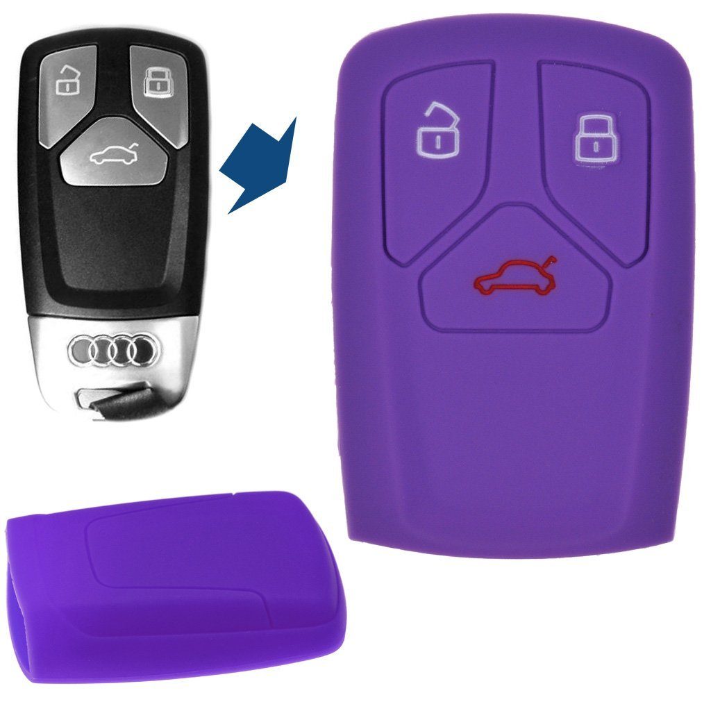mt-key Schlüsseltasche Autoschlüssel Softcase Silikon Schutzhülle Lila, für Audi A4 S4 Q7 Q5 TT RS A5 S5 3 Tasten KEYLESS SMARTKEY