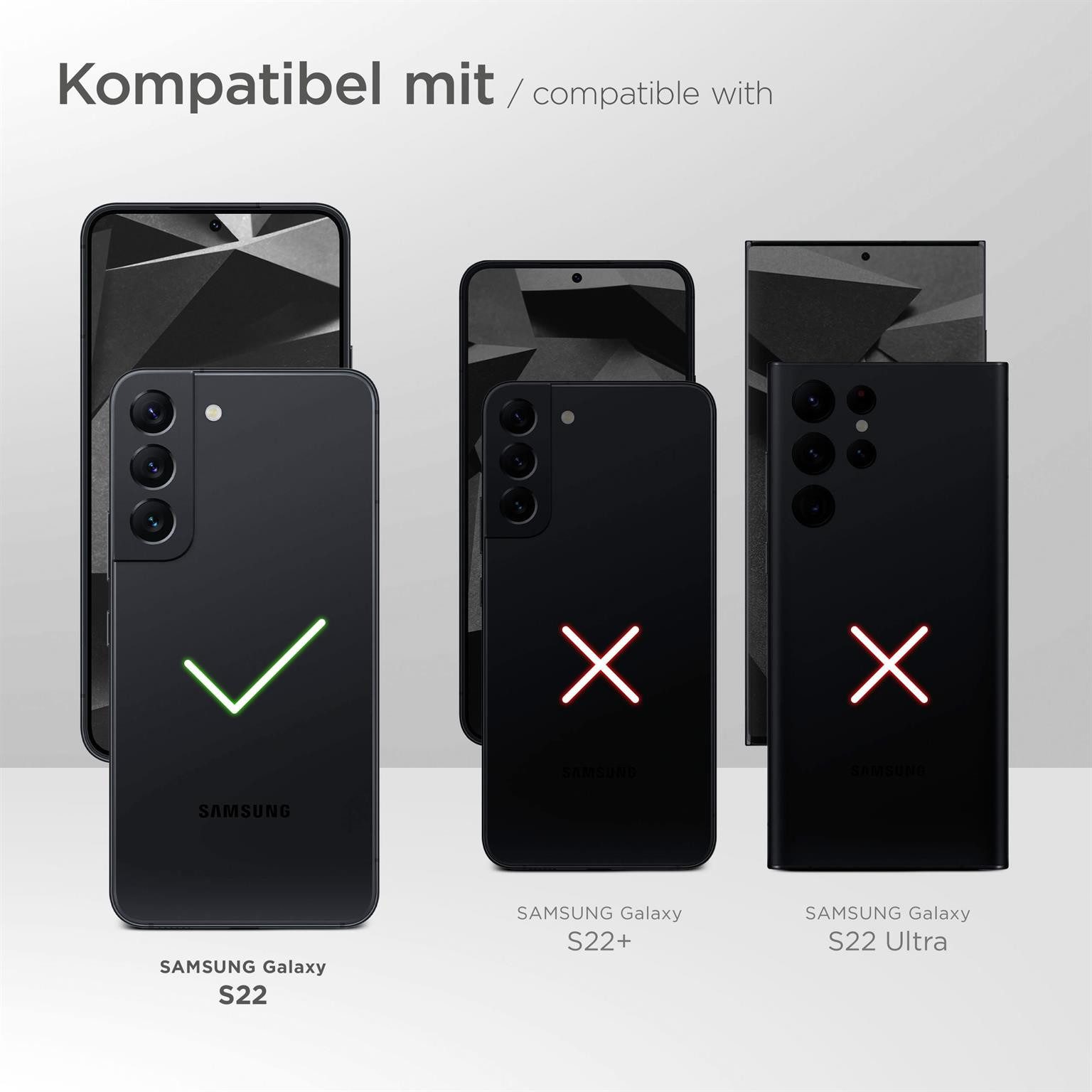 moex Handyhülle für Samsung Galaxy S22 Hülle Klappbar Flip Case Weiß 6,06 Zoll, 360 Grad Schutz Handytasche Leder Optik PU Lederhülle Cover Klapphülle