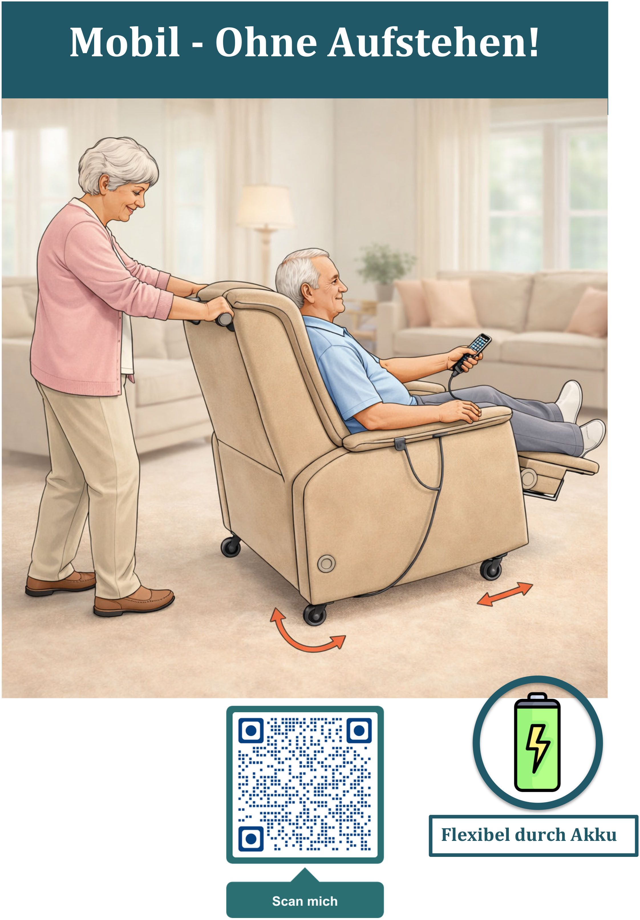 Duo Collection TV-Sessel Parma Mobilitäts-Sessel mit elektr. Aufstehhilfe, Relaxfunktion & Akku, Sitzhöhe 48 cm, mit Liegefunktion, mobil zu Hause