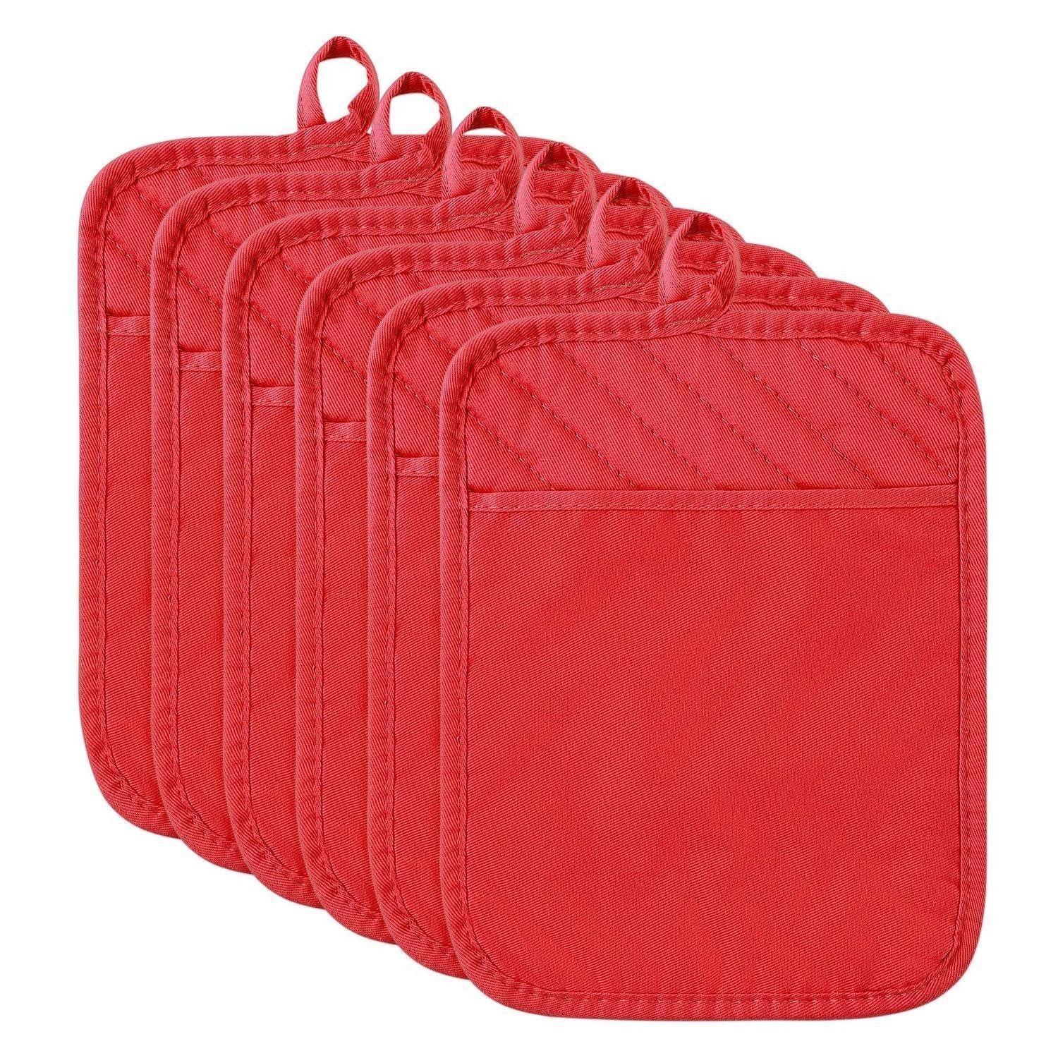 LuxusKollektion Topflappen Topflappen Set 6 Stück Baumwolle Rot mit Tasche