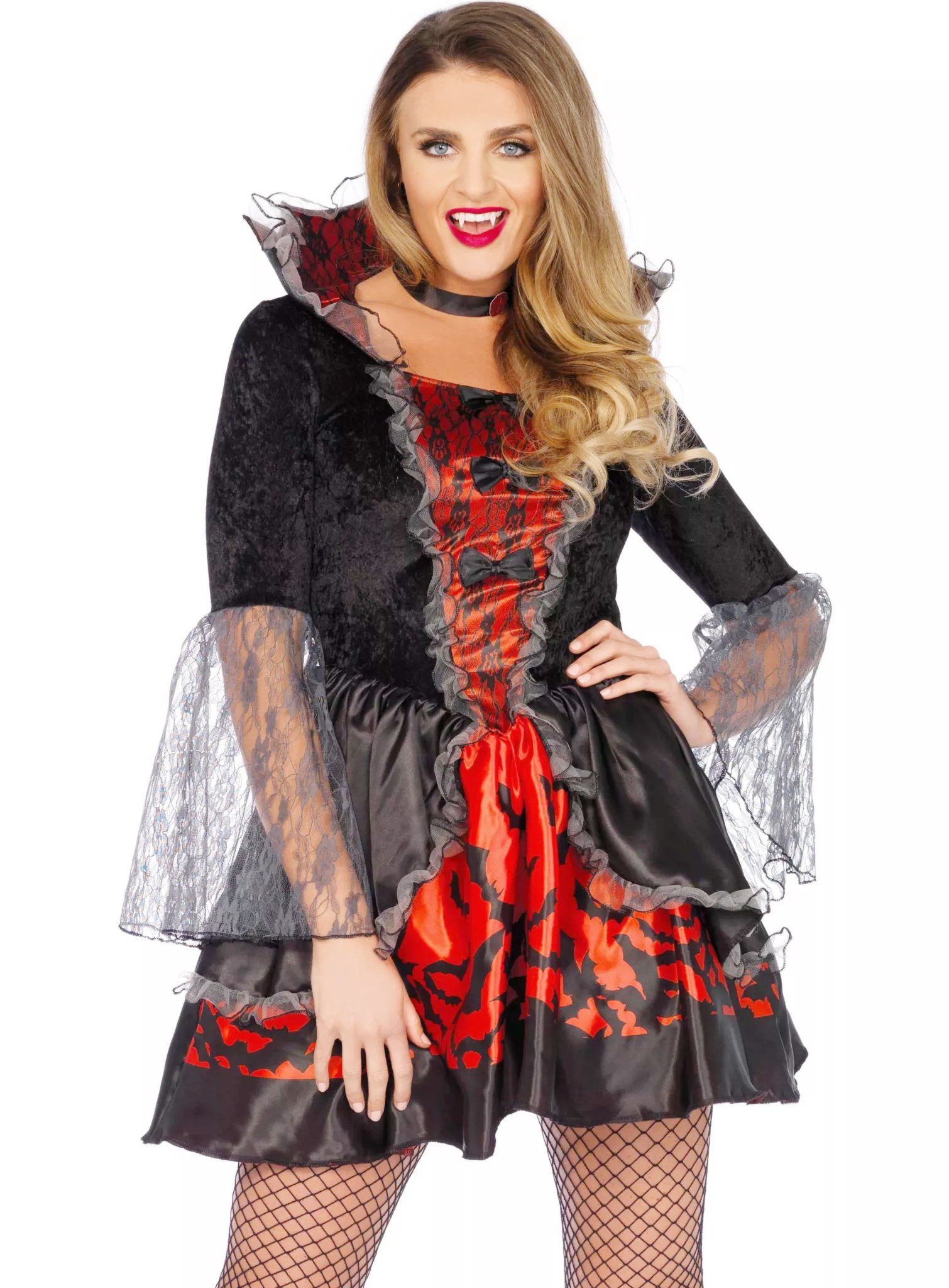 Leg Avenue Vampir-Kostüm Fledermaus Vampirkostüm, Mit Fledermäusen verziertes Vampirkleid