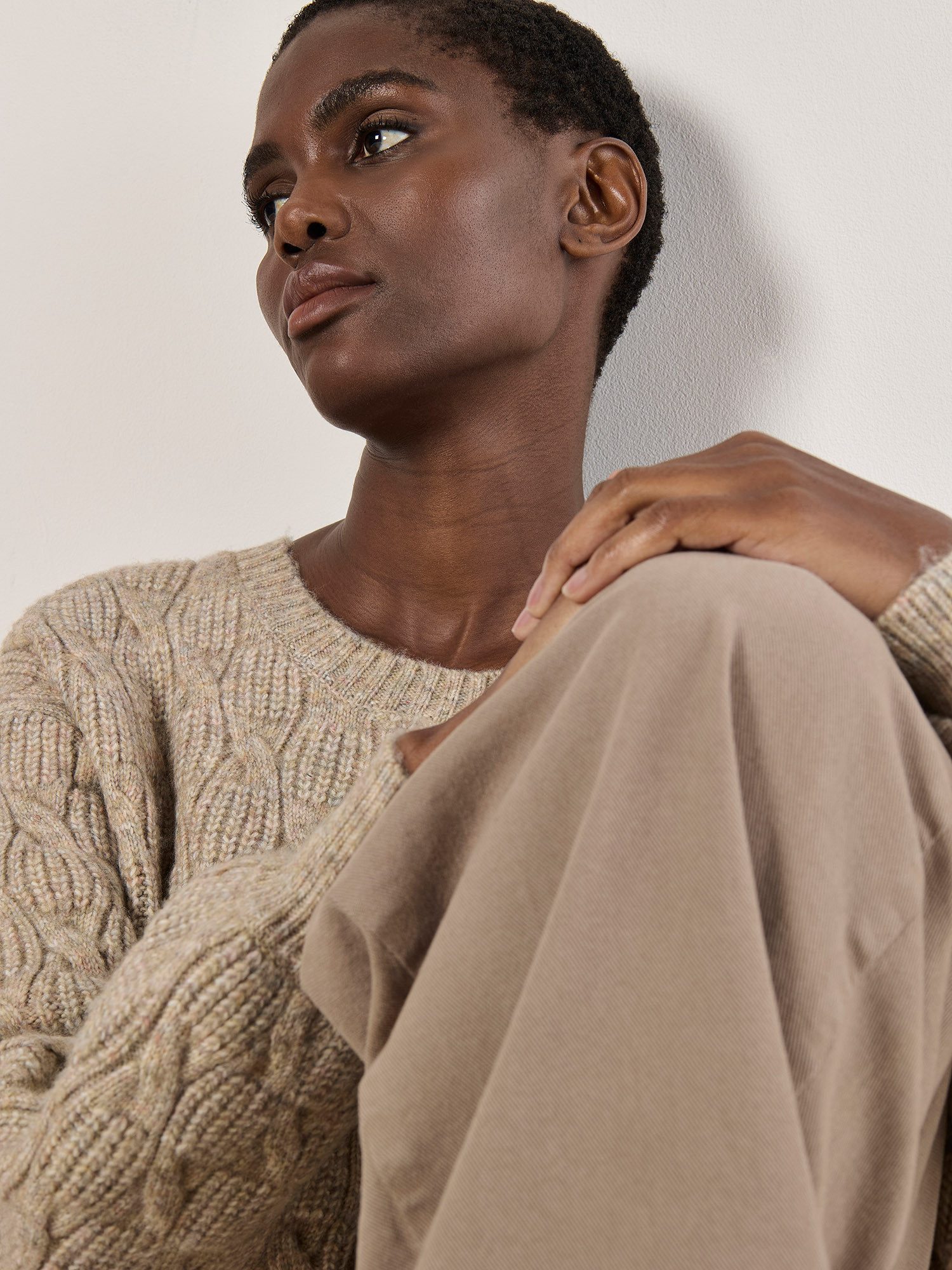 Apricot Strickpullover Zopfstrick-Pullover mit Farbtupfer