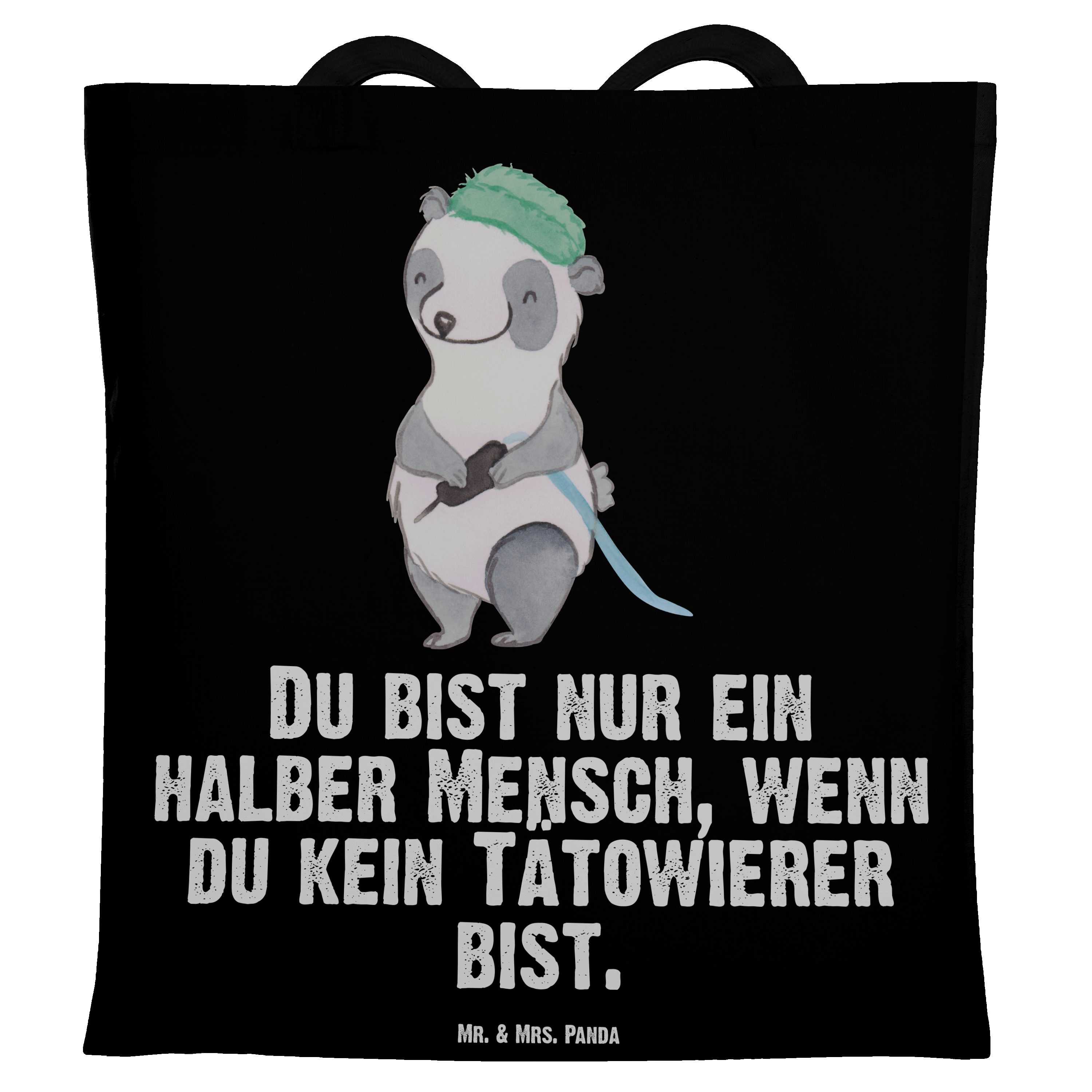 Mr. & Mrs. Panda Tragetasche Tätowierer mit Herz - Schwarz - Geschenk, Stoffbeutel, Ausbildung, Ab (1-tlg)