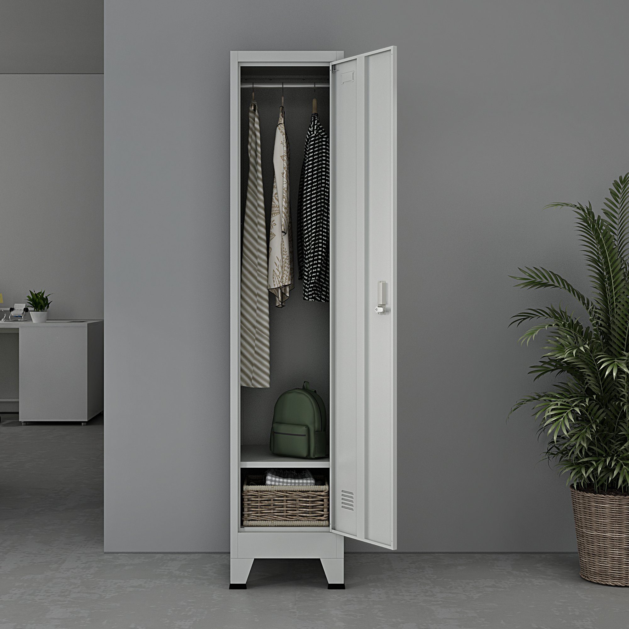 en.casa Fächerschrank »Joroinen« Schließfachschrank mit 1 Tür Stahl 180x38x45 cm Grau