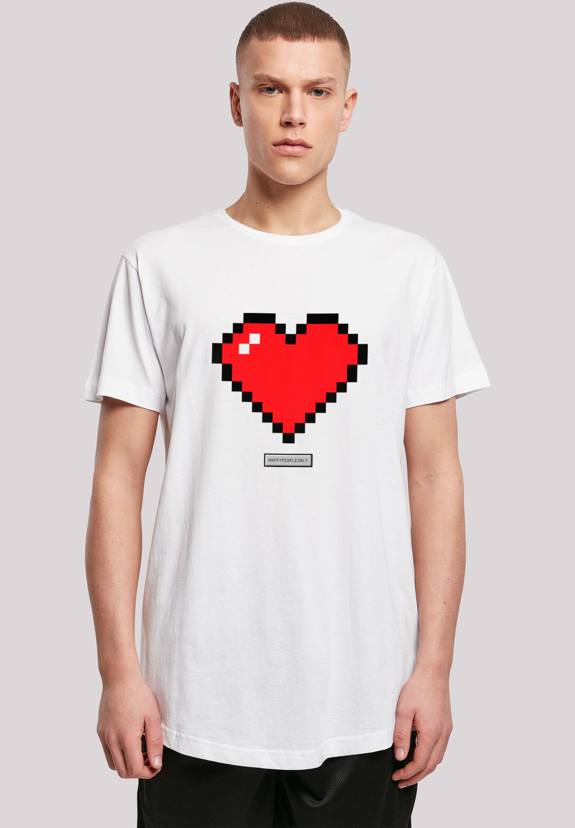 F4NT4STIC T-Shirt Pixel Herz Good Vibes Happy People Print, Das Model ist  180 cm groß und trägt Größe M