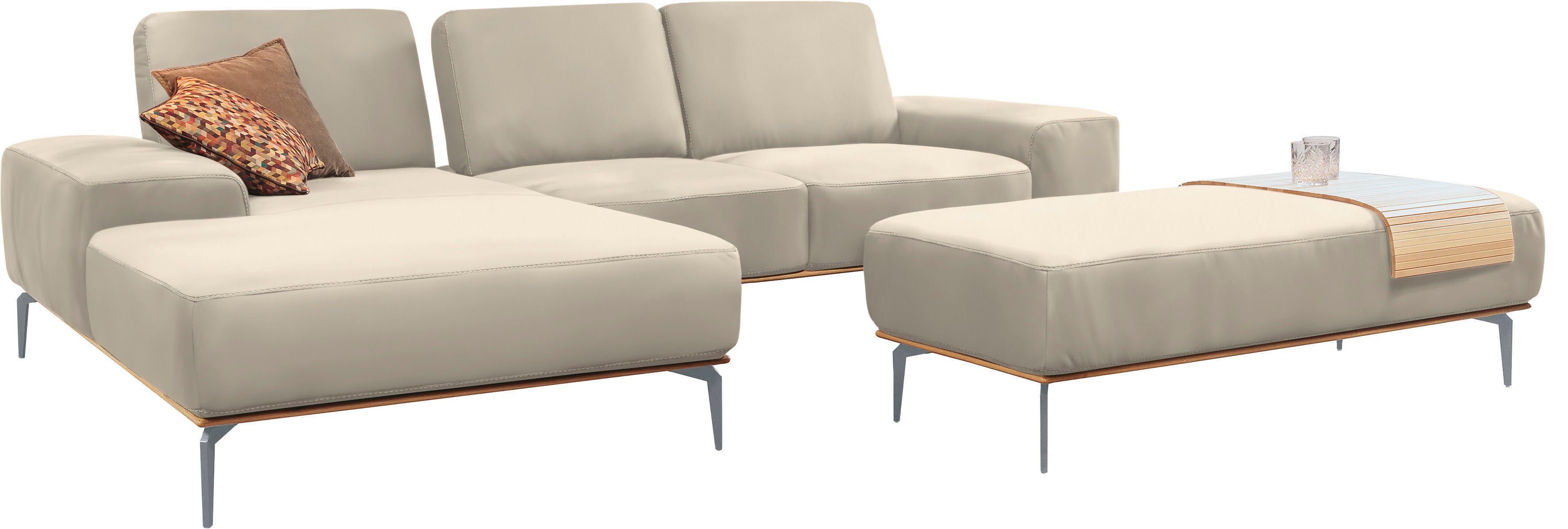W.SCHILLIG Ecksofa run, Designsofa mit tollem Sitzkomfort, bequem, L-Form, mit elegantem Holzsockel, Füße in Silber matt, Breite 279 cm
