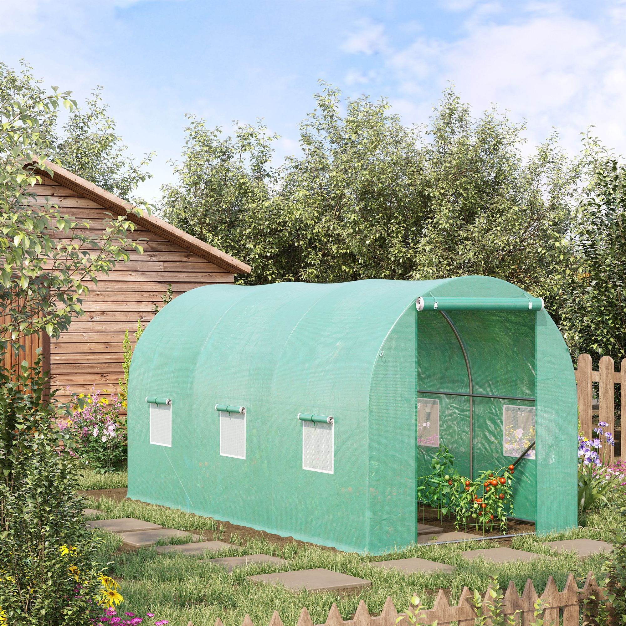 Thumbnail - MC Star Foliengewächshaus Tomatengewächshaus 395x195x190cm mit 6 Netzfenstern, Rundbogen Treibhaus für Pflanzenzucht & F...