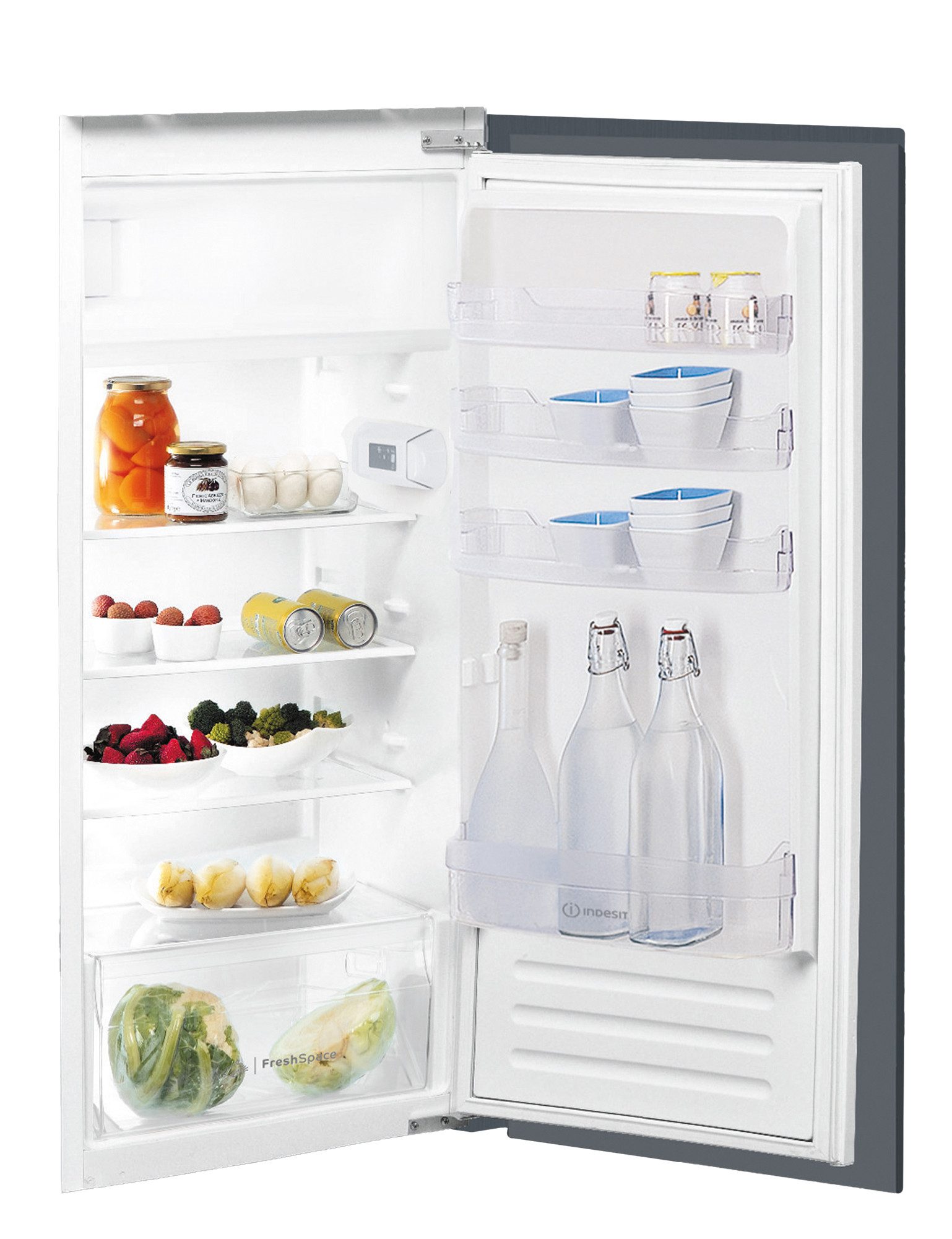 Indesit Einbaukühlschrank IBC 12BC21R, 122 cm hoch, 54 cm breit, LED Bedienelemente, Türanschlag rechts wechselbar, Glas Ablagen
