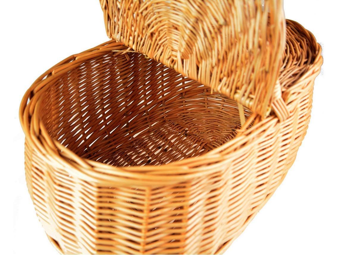natuleo by pokuc Flaschenkorb Picknickkorb mit Deckel aus Weide oval Braun 44x29x33 cm