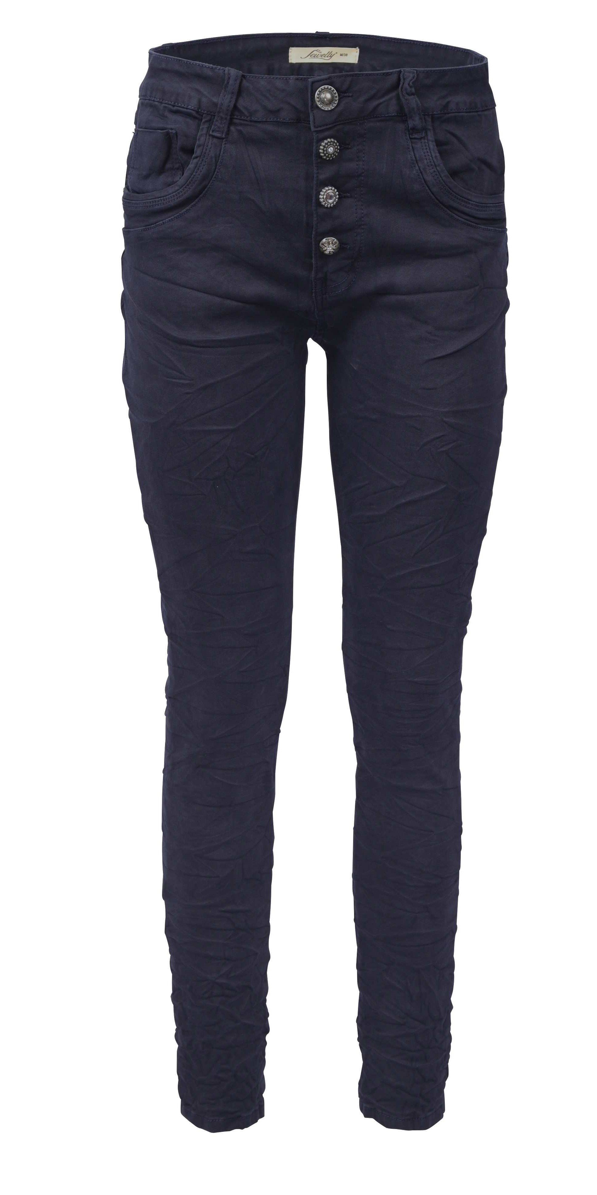 Jewelly Regular-fit-Jeans Stretch Jeans Five-Pocket im Crash-Look Blau