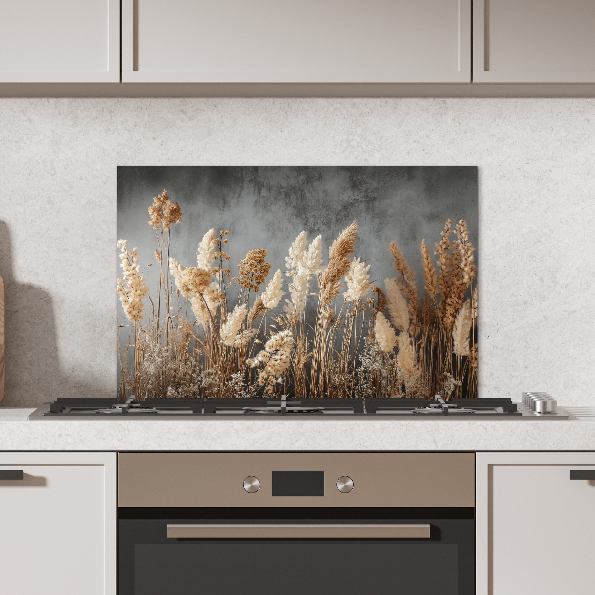 MuchoWow Küchenrückwand Getrocknete Feldblumen - Grau - Beton, (1-tlg), Spr günstig online kaufen