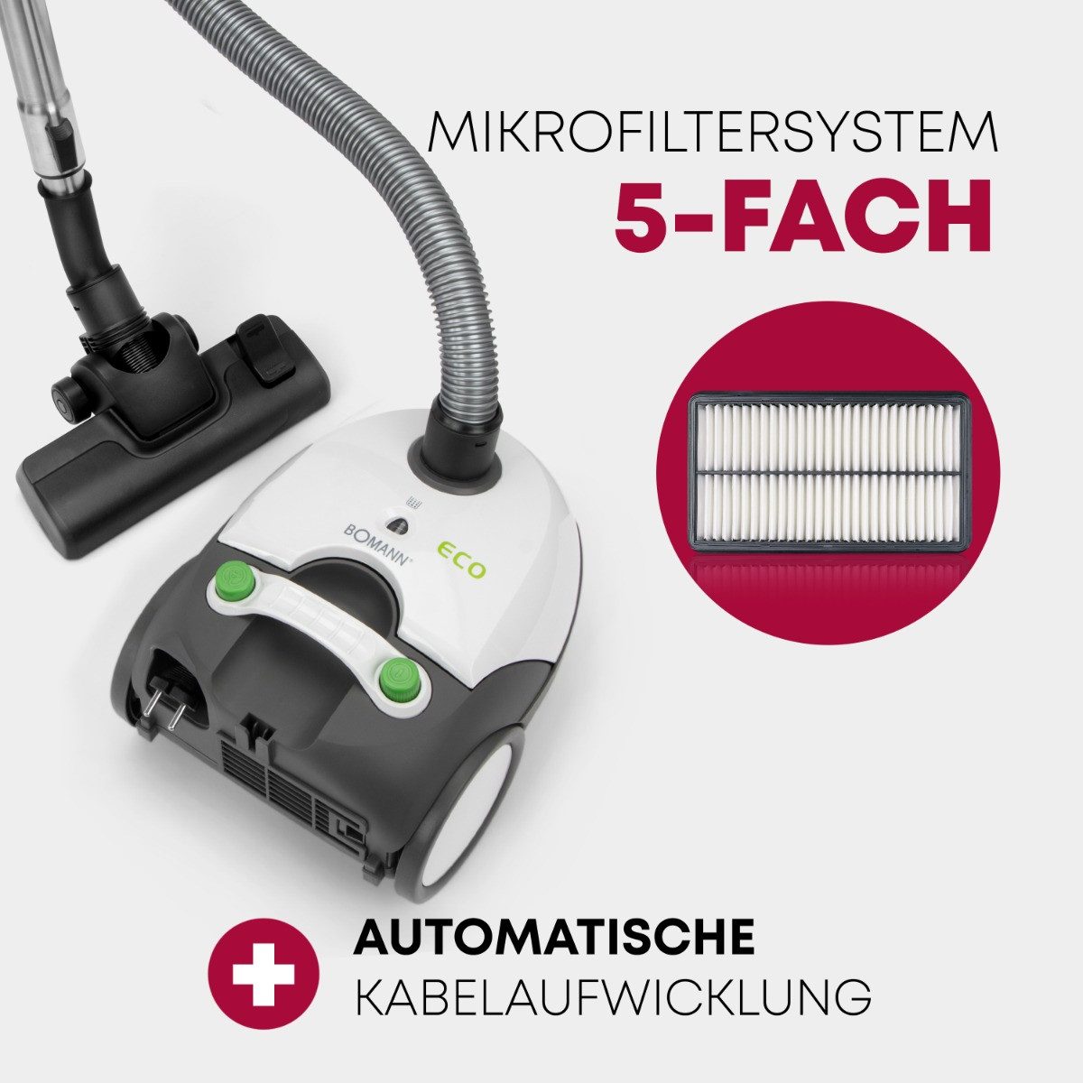 BOMANN Bodenstaubsauger BS 9019 CB N, mit 5-fach Mikrofiltersystem, 700 Watt
