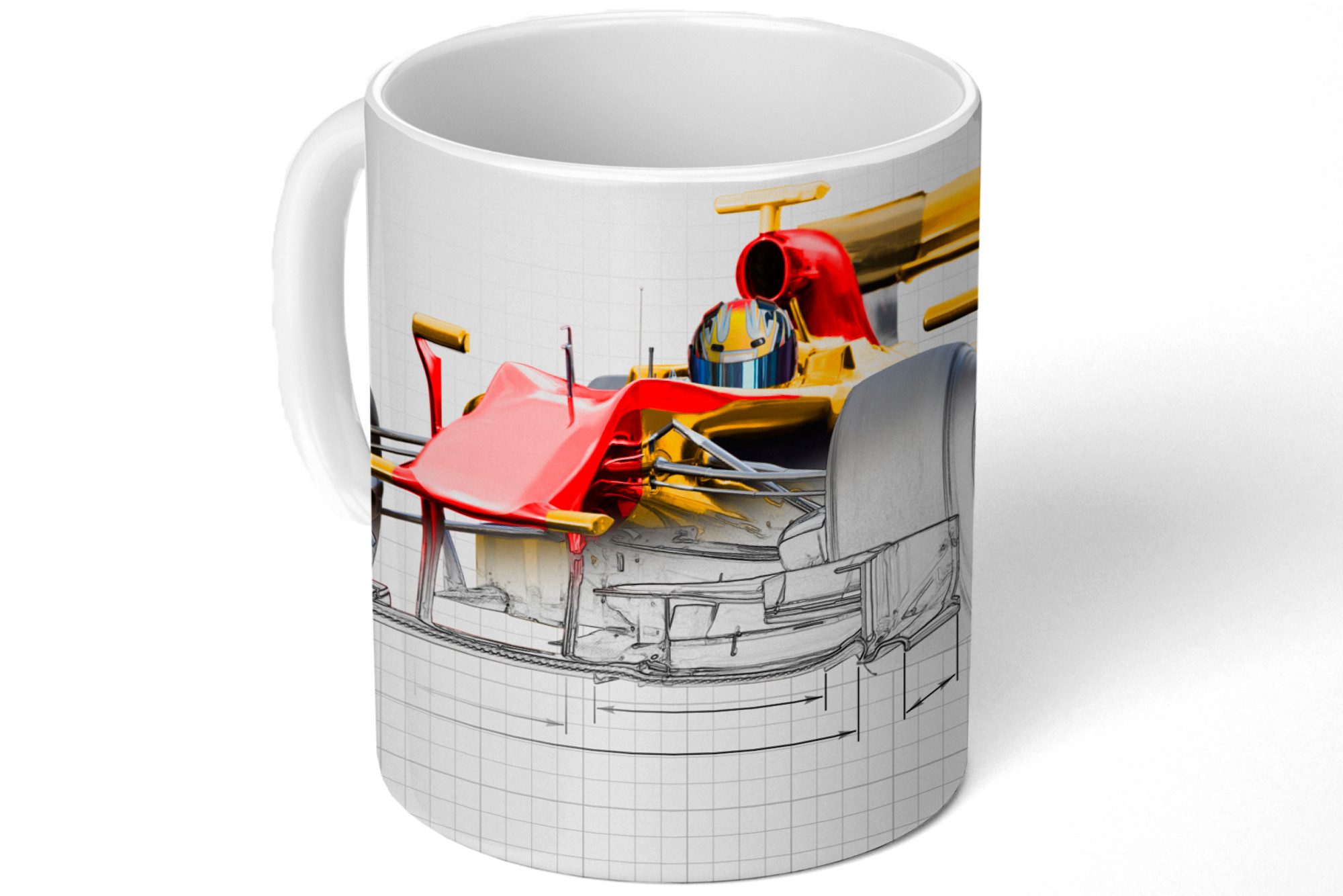 MuchoWow Tasse Ein roter Rennwagen aus der Formel 1 in einer Illustration, 1-tlg., Keramik, Kaffeetassen, Teetasse, Becher, Kaffeebecher, Geschenk