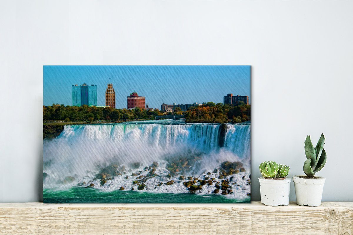 OneMillionCanvasses® 30x20 Wanddeko, Wandbild Leinwandbilder, den Himmel Aufhängefertig, (1 Schöner Leinwandbild Niagarafällen, über blauer St), cm