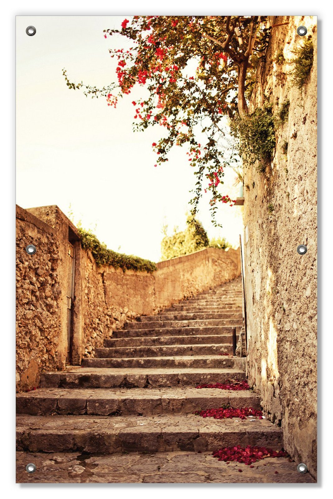 Sonnenschutz Steinerne Treppe in Italien, Wallario, blickdicht, mit Saugnäpfen, wiederablösbar und wiederverwendbar