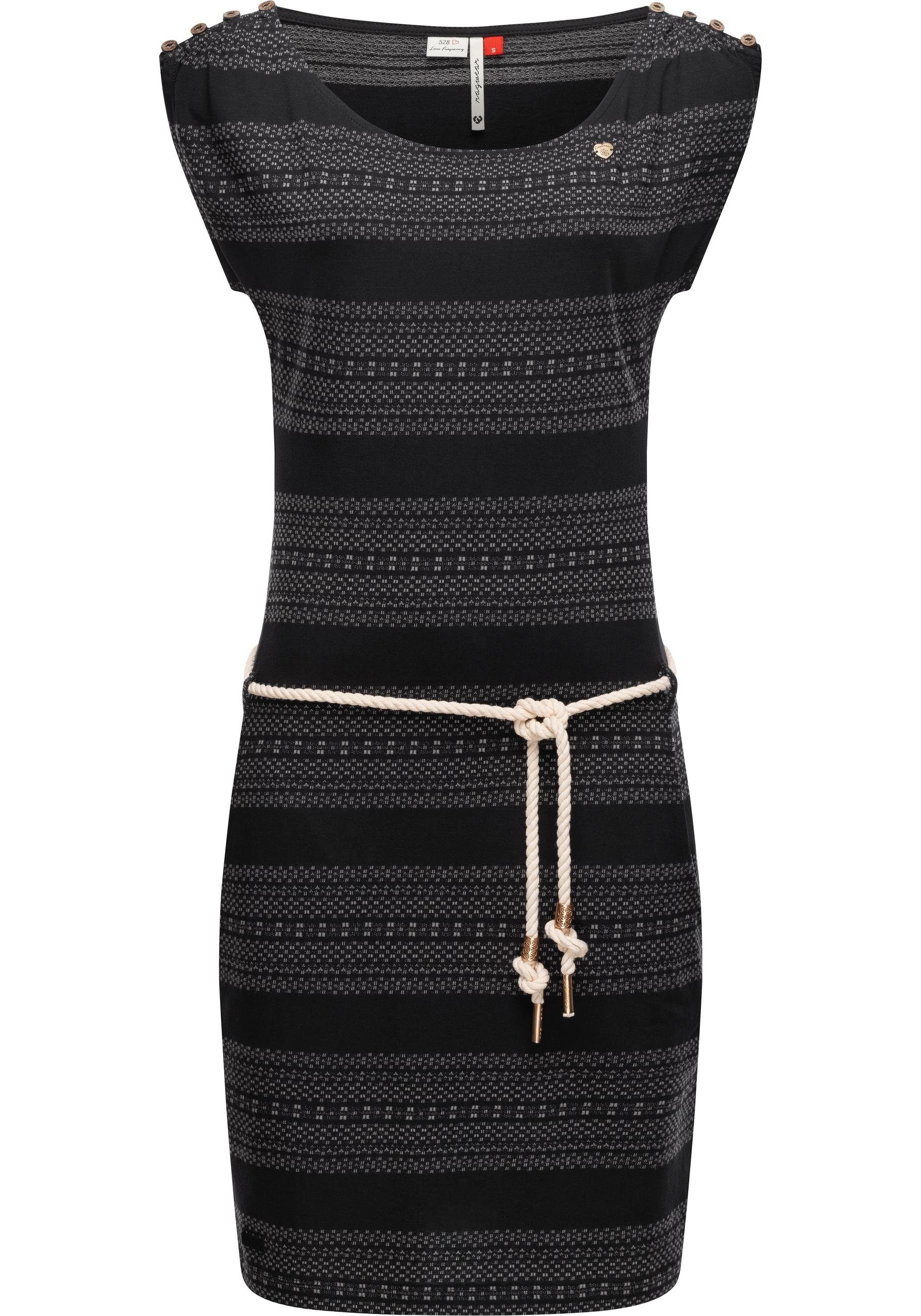 Ragwear Shirtkleid Chego stylisches Sommerkleid schwarz mit Bindeband