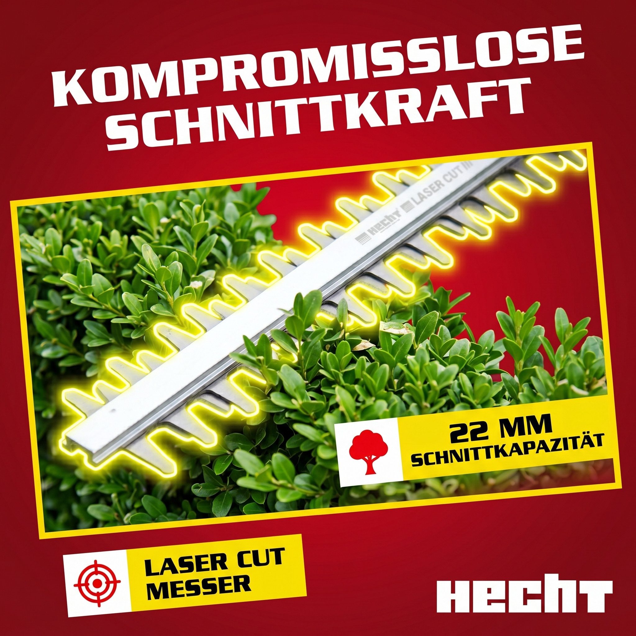 Hecht Benzin-Heckenschere 9245 mit Laser CUT und Schwertschutz, bis 22 mm Stärke, 70 cm Schwert, ergonomisch