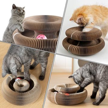 CALIYO Kratzbrett Katzen Kratzbrett mit Spielzeug Glocke Ball, Aus hochwertigem Wellpappenmaterial gefertigt