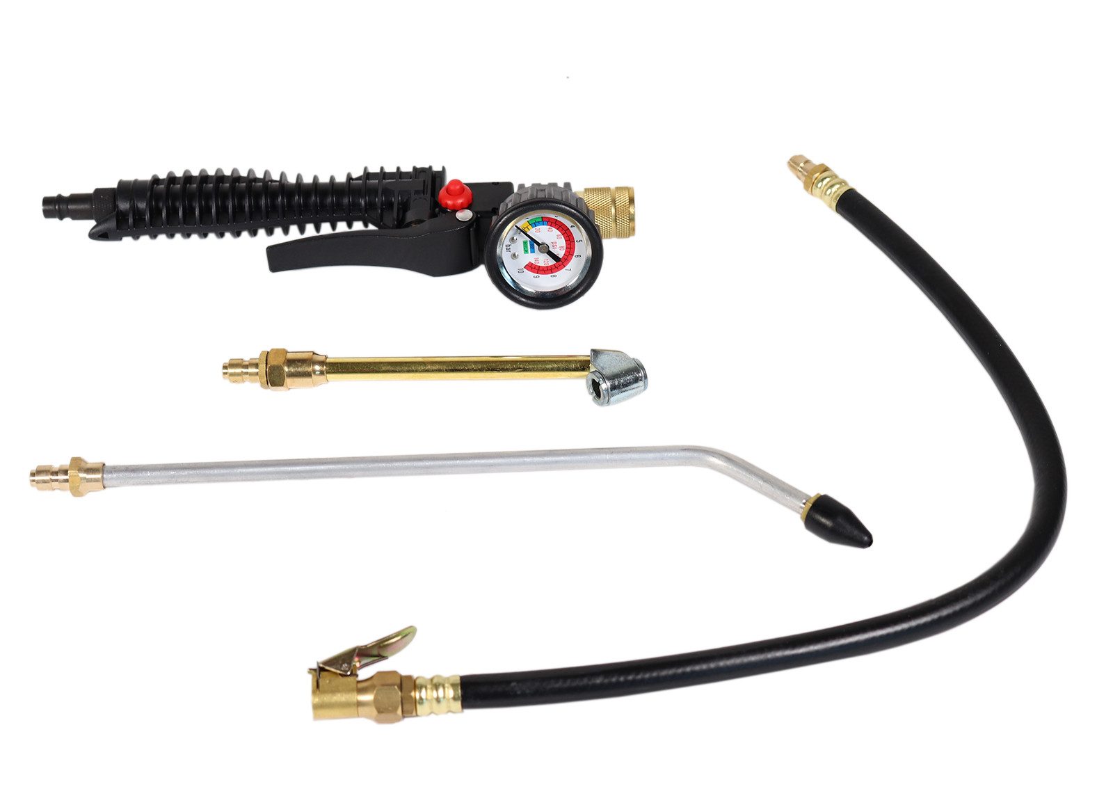 WELDINGER Druckluftwerkzeug Druckluft Reifenfüllerset 3-teilig mit Schlauch Manometer Ausblaslanze, (3-tlg), 3-teiliges Set mit Standardfüller, Tankstellenstecker und Ausblaslanze