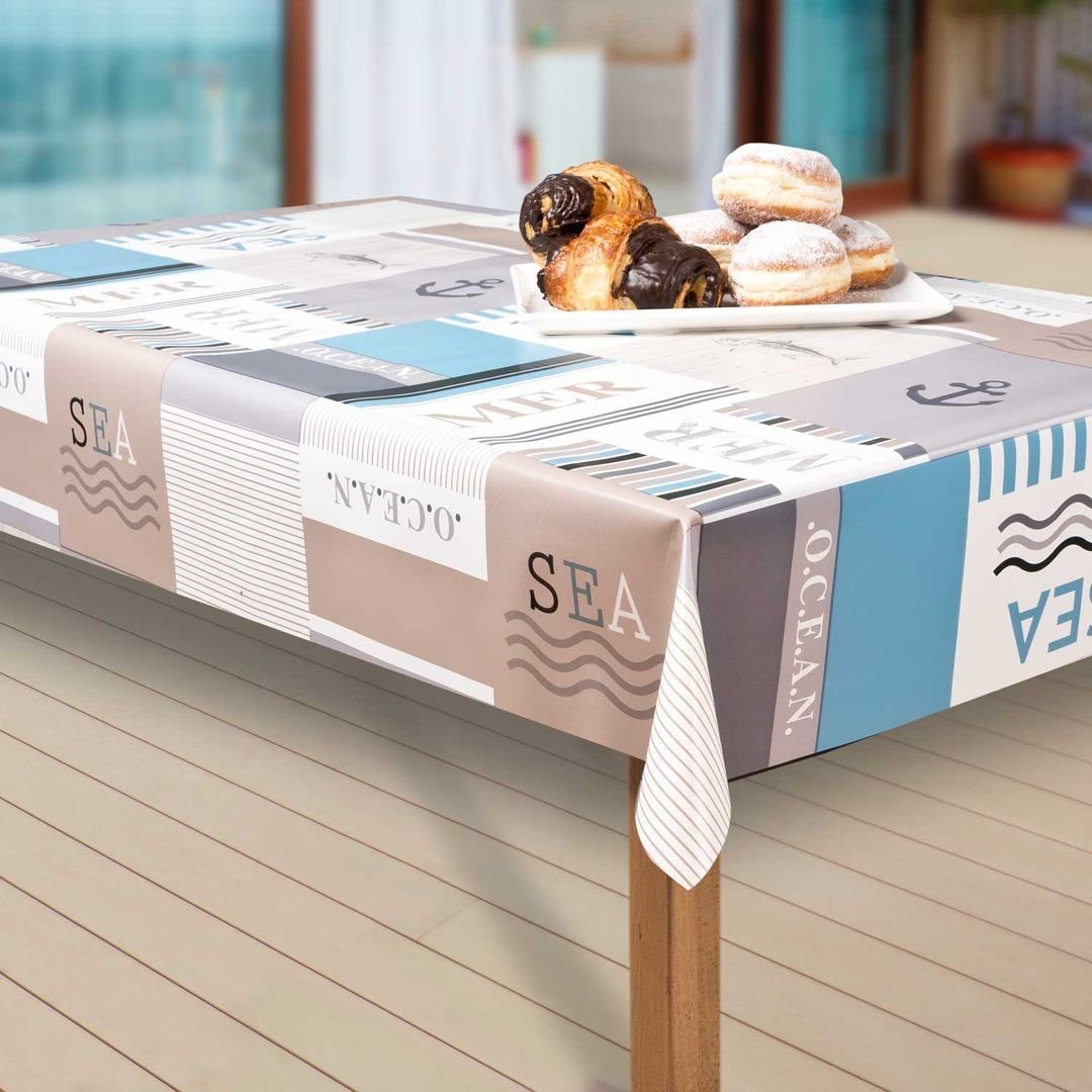 laro Tischdecke Wachstuch-Tischdecken Abwaschbar Meer. blau/weiß rechteckig günstig online kaufen