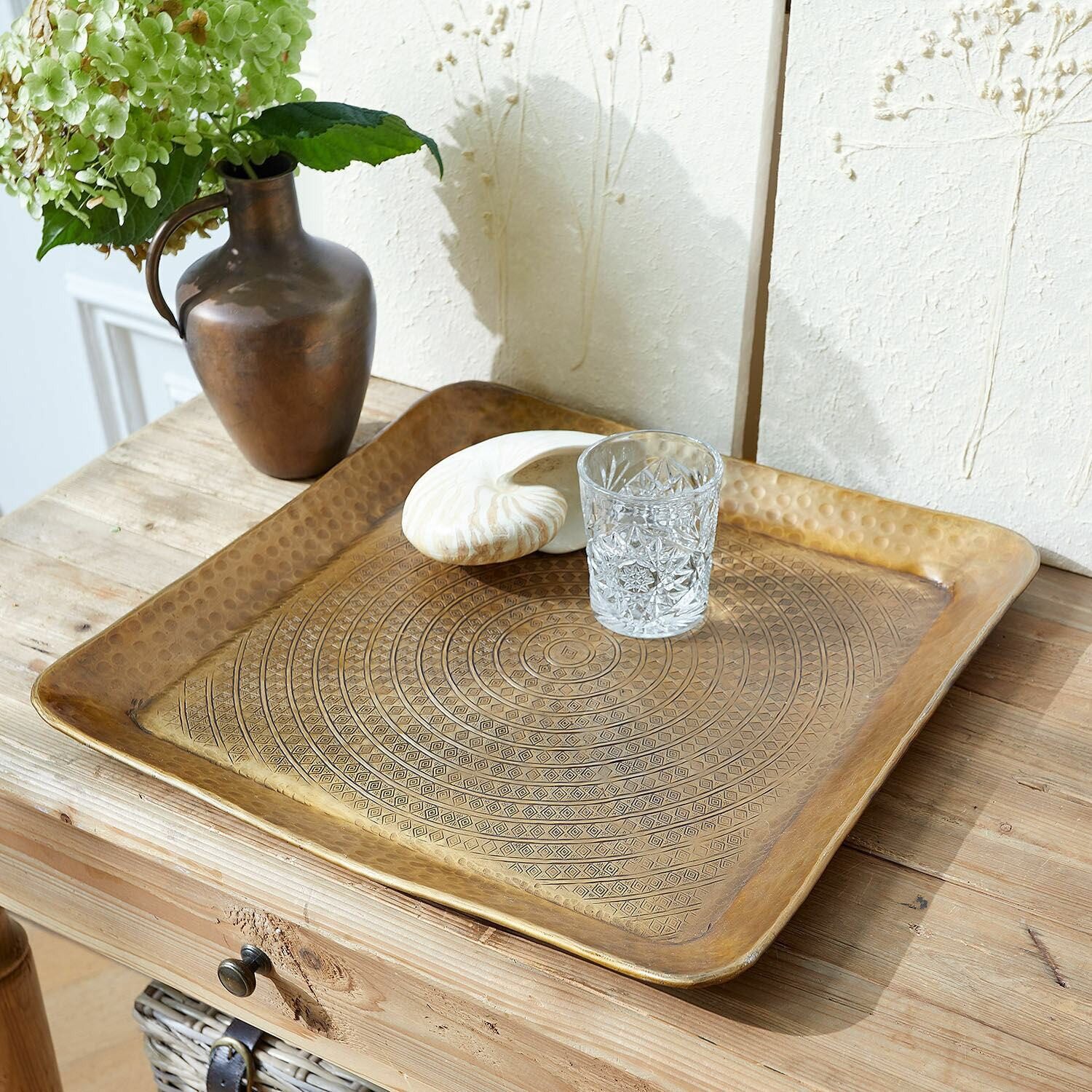 Mirabeau Tablett Tablett Rustique antikmessing, Aluminium, Umrandung: Eisen
