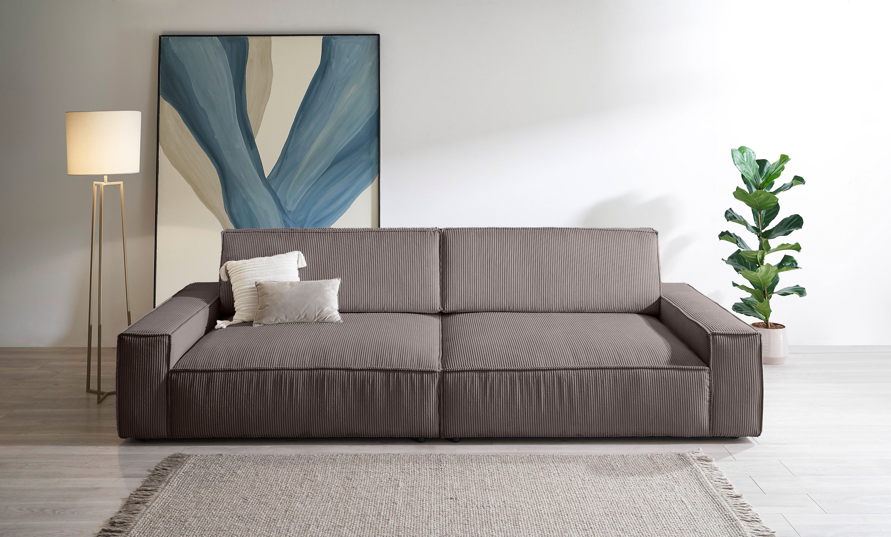 Home affaire Big-Sofa NEU: SHERWOOD XXL, Big-Sofa (316cm), extra tiefe Sitzfläche 95 cm, bequemer Sitzkomfort, Cord u. Leinenoptik, Kedernaht