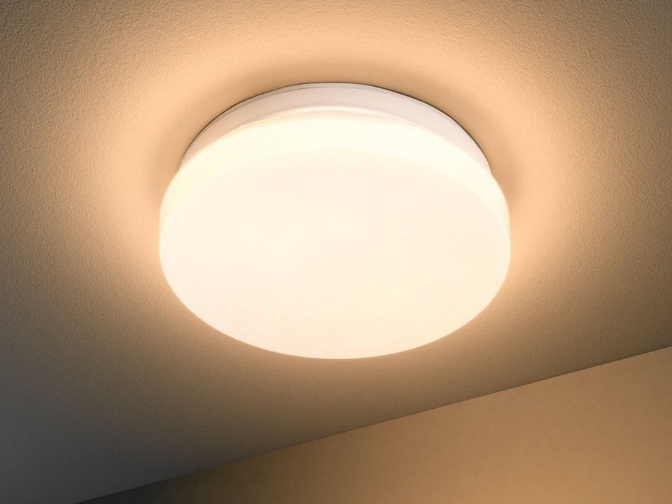 casa NOVA LED Deckenleuchte CLEAN, 1-flammig, Ø 25 cm, Weiß, Metall, LED  fest integriert, Warmweiß, Kunststoff, Spritzwassergeschützt IP44, LED  Deckenlampe