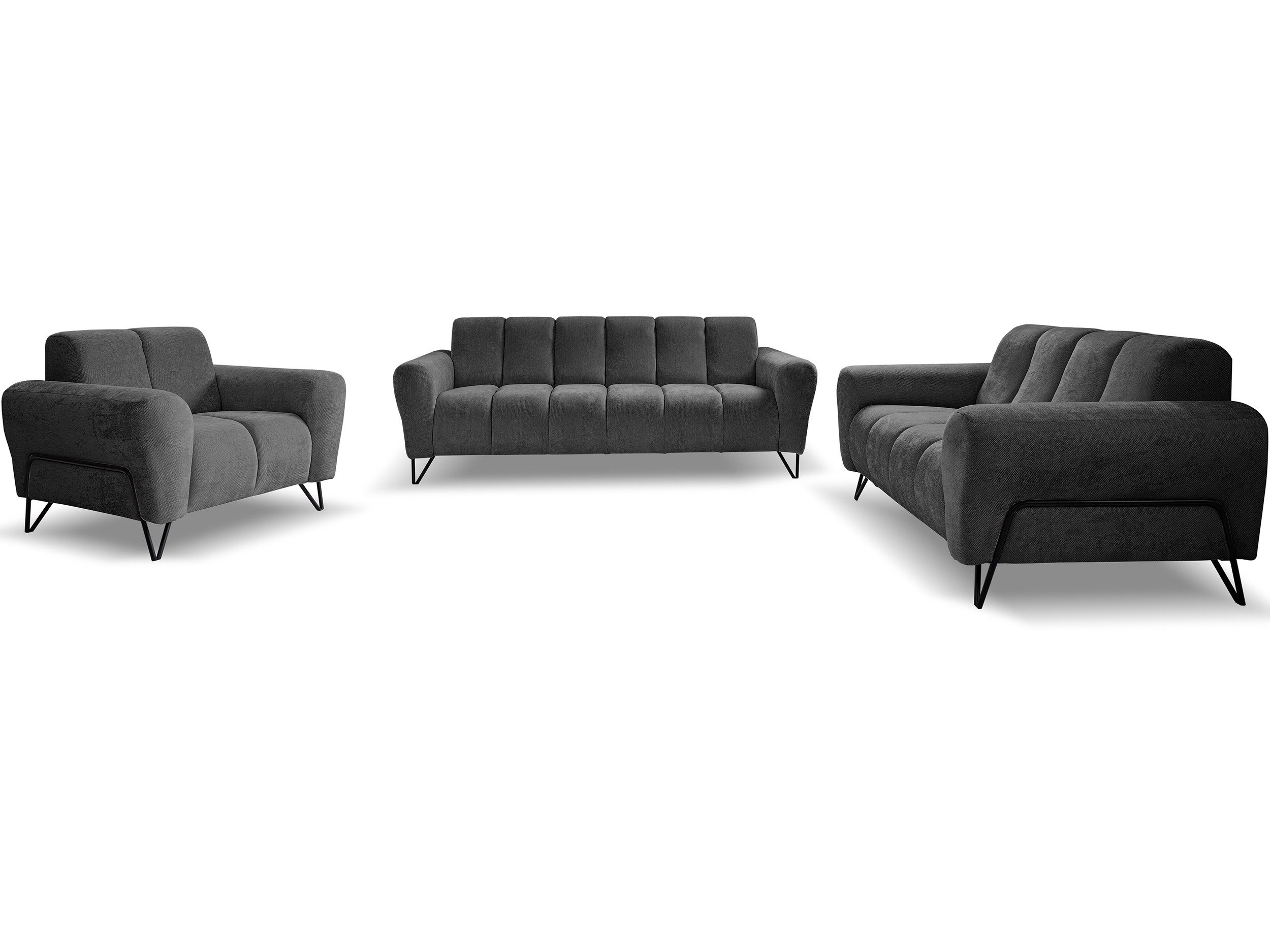Beautysofa Polstergarnitur VOLARE mit Metallbeine in Schwarz, 3-Sitzer Sofa +2-Sitzer Sofa + Sessel