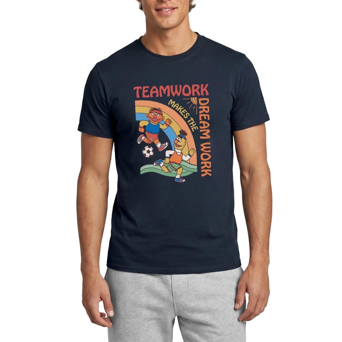 Spreadshirt T-Shirt Sesamstraße Teamwork Makes The Dream Work Mit Ernie Und Bert Männer T- (1-tlg)