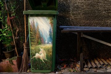 MuchoWow Wandsticker Eine Illustration eines Einhorns in einem Wald - Mädchen - Kinder - (1 St), Mülleimer-aufkleber, Mülltonne, Sticker, Container, Abfalbehälter