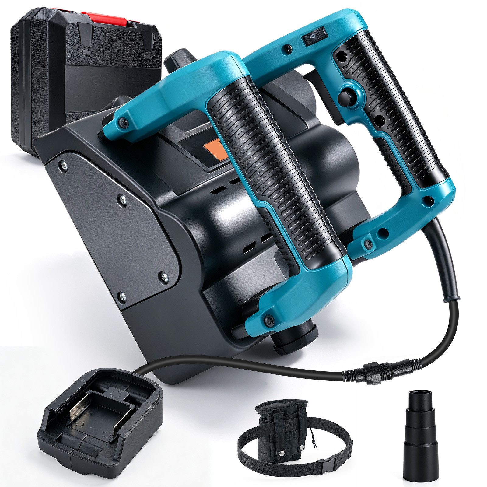 XERSEK Akku-Winkelschleifer 1600W Akku-Wandfräse Bürstenlos, 0–4 mm, 6-stufig, für Makita Akku 18V, max. 4000 U/min, (3 tlg., 120mm Planfräsbreite + 30mm Seitenfräser), Betonfräse Putzfräse Sanierungsfräse für Wand Concrete