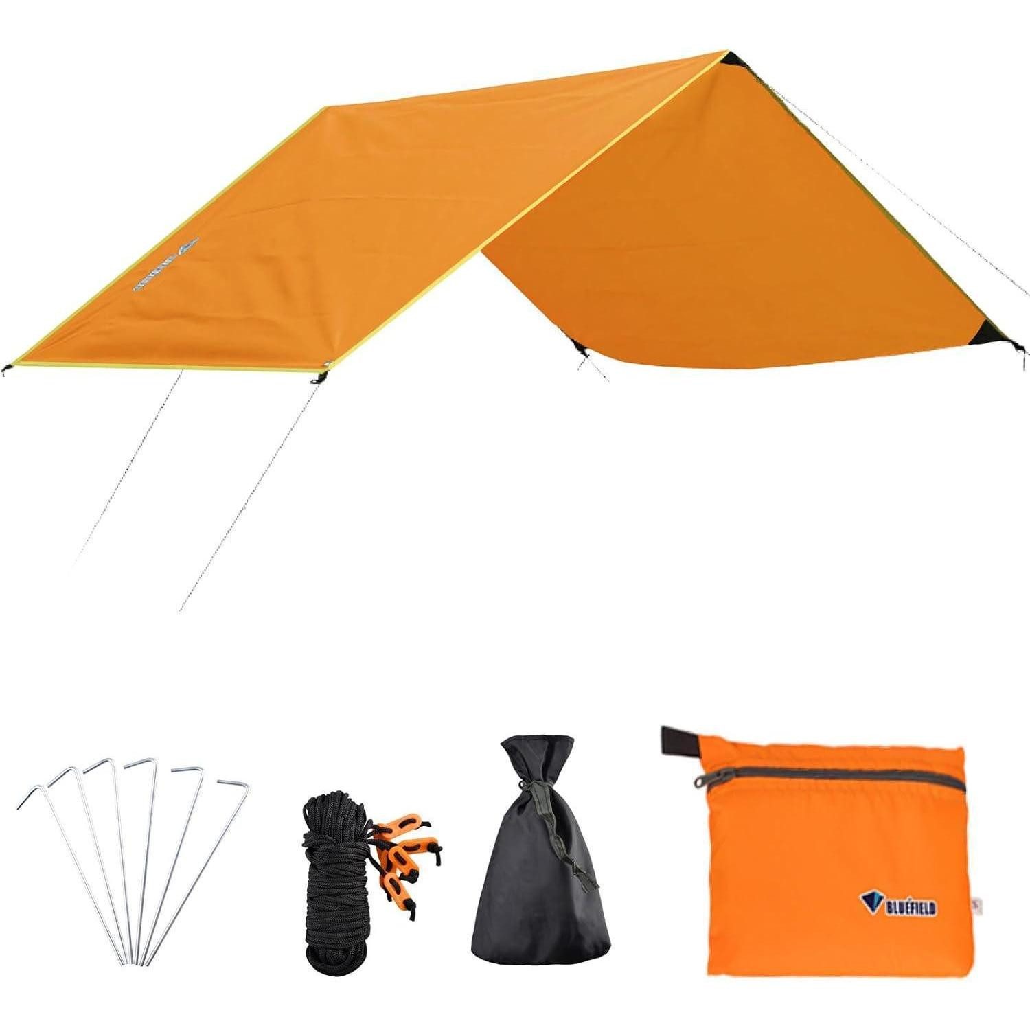 LuxusKollektion Schutzplane Zeltplane Tarp Hängematte B - Orange + Zubehör L - 2.4x2.2m