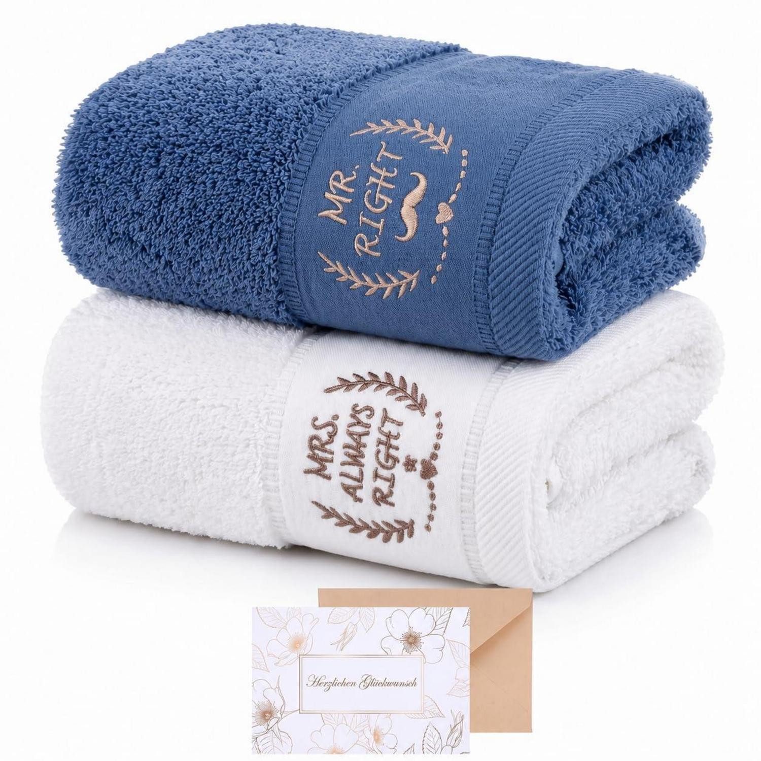 LuxusKollektion Handtuch Set Handtuchset Mr And Mrs personalisiert Baumwolle 73x34cm, (2-St)