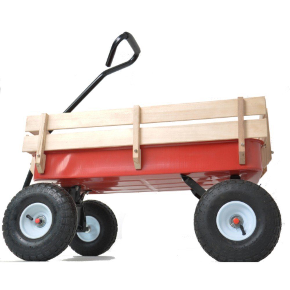 autolock Wagon Air All w/Wood Railing Terrain Rollwagen Outdoor Red Pulling Tires