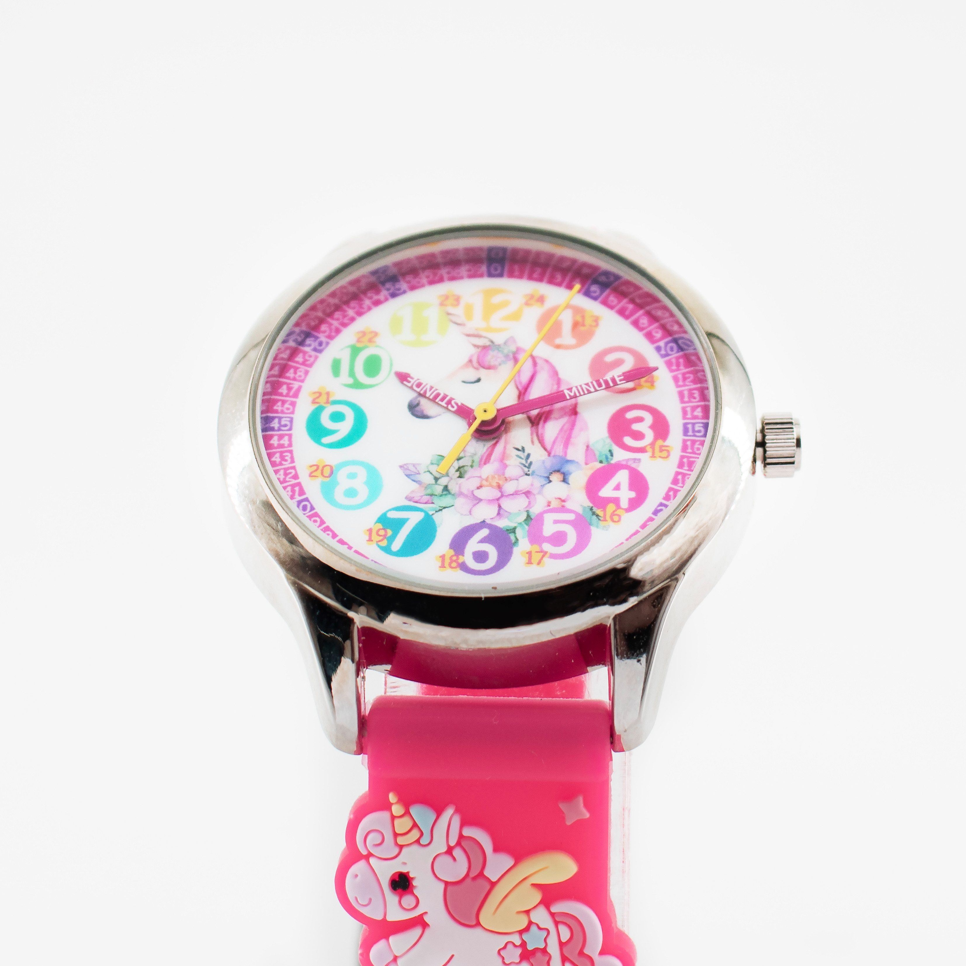 K&L Wall Art Quarzuhr Einhorn Prinzessin Kinderuhr Analog Lernuhr Silikon Armbanduhr, Kinderarmbanduhr pink Mädchenuhr