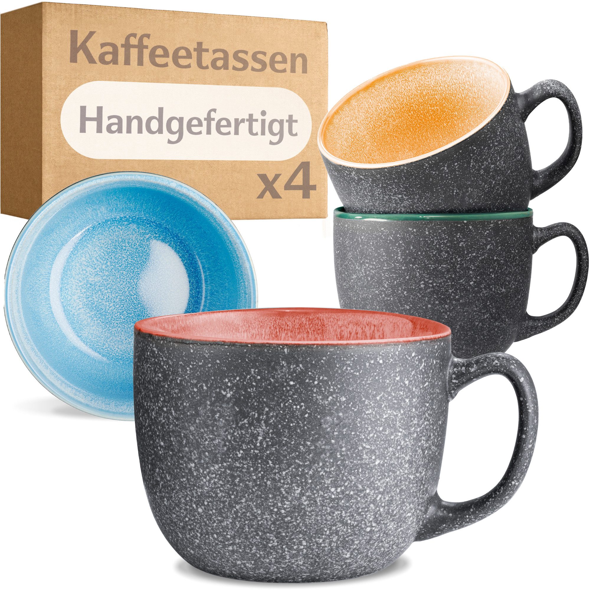 Cosumy Cappuccinotasse Kaffeetassen 4er Set aus Keramik - 350ml, 4-tlg., Keramik, Warm