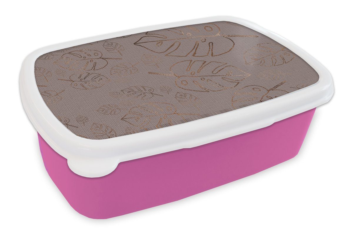 Kinder, - (2-tlg), Kunststoff, Kunststoff für Lila MuchoWow Muster Mädchen, Brotbox Bronze rosa Erwachsene, - Snackbox, Brotdose - Blätter, Lunchbox