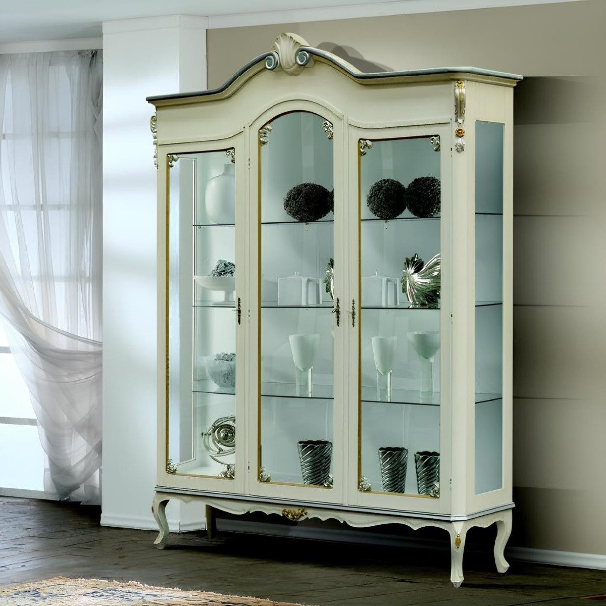 Xlmoebel Wohnwand Italienischer Barockschrank in Weiß mit kunstvollen Verzierungen, (1-St., Vetrina-1405/TV131), Hergestellt in Europa