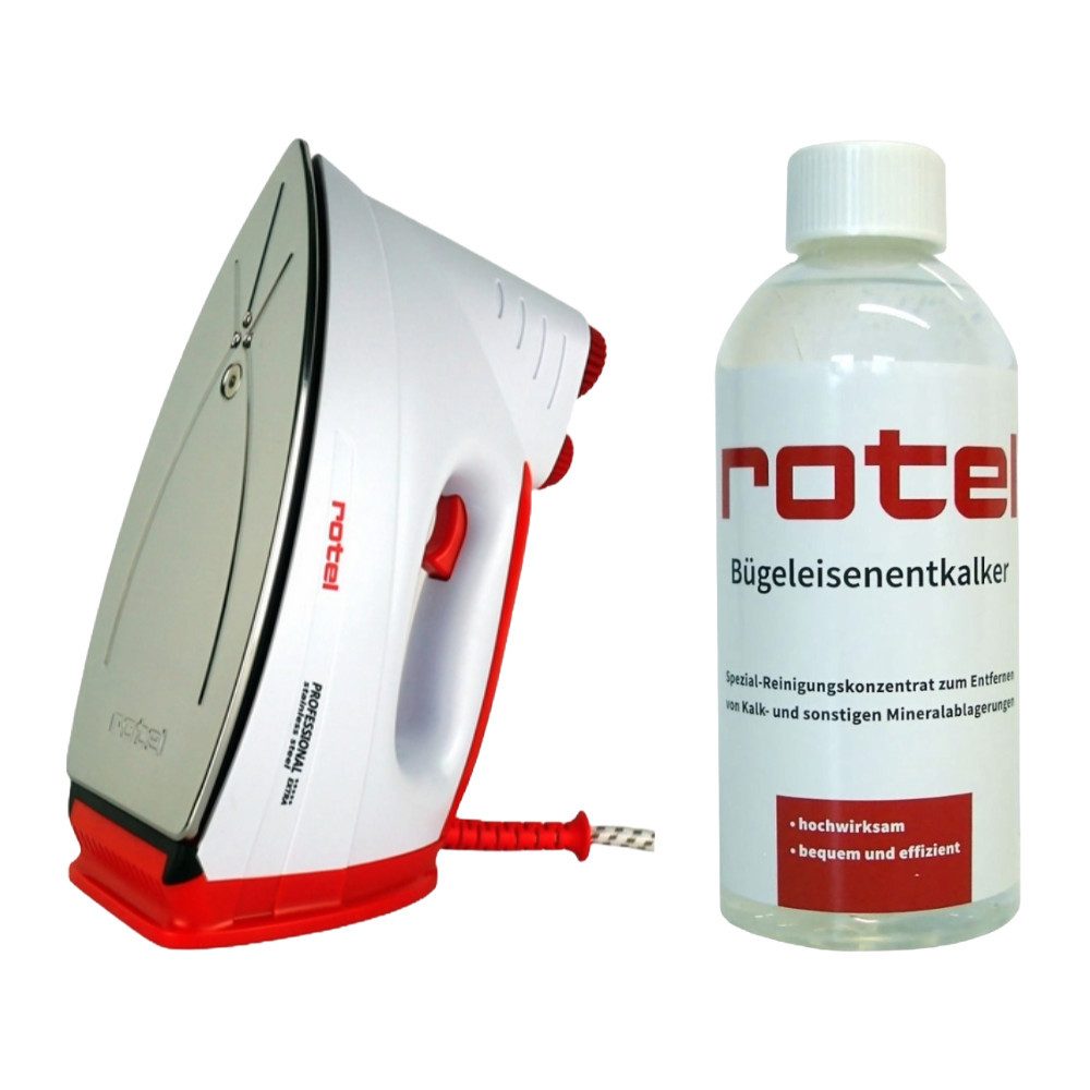 Rotel Dampfbügeleisen Rotel Prof Extra Edelstahls Rot + Rotel Bügeleisenentkalker 500 ml