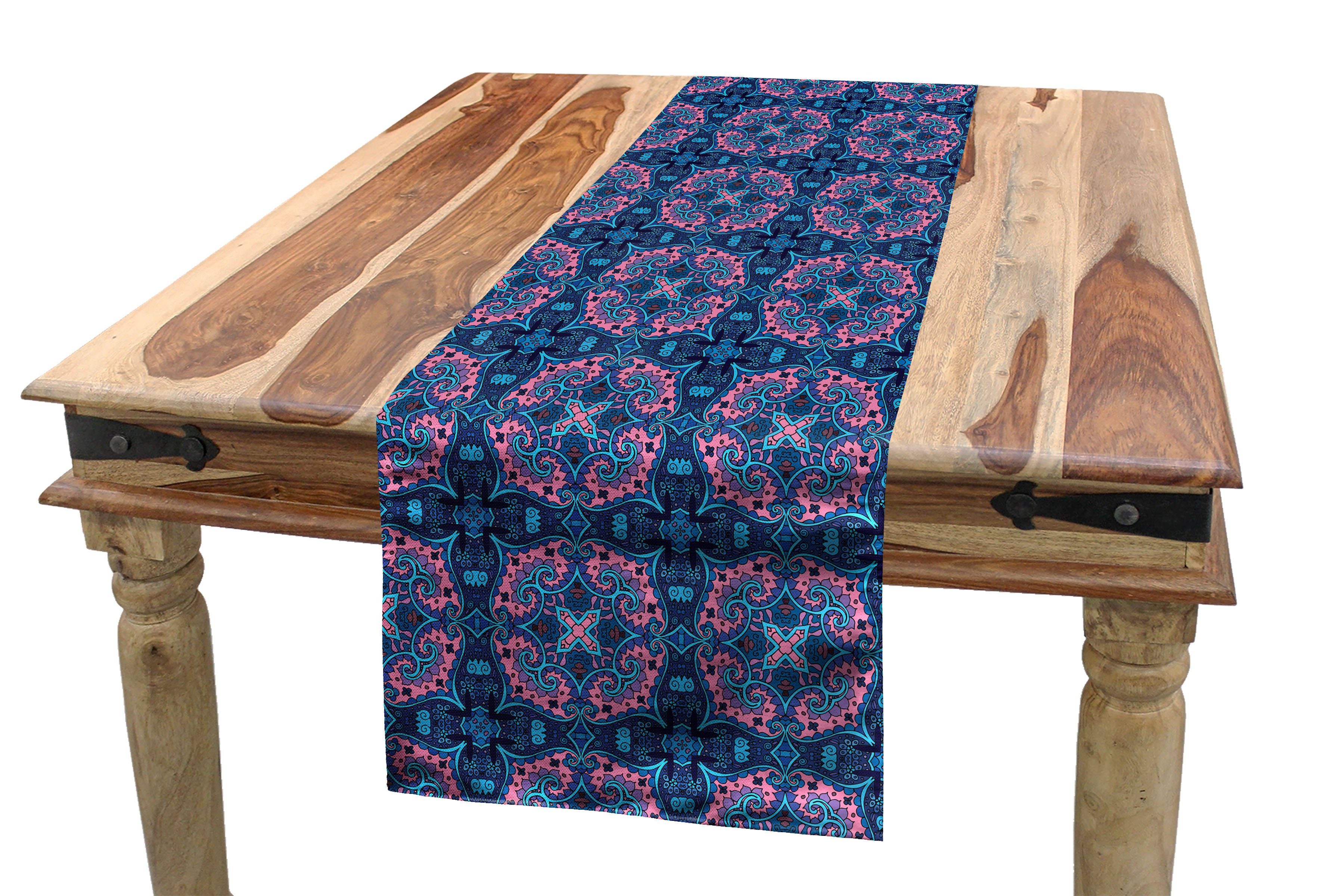 Abakuhaus Tischläufer Esszimmer Küche Rechteckiger Dekorativer Tischläufer, Ethnisch Floral Paisley-Rosa-Blau