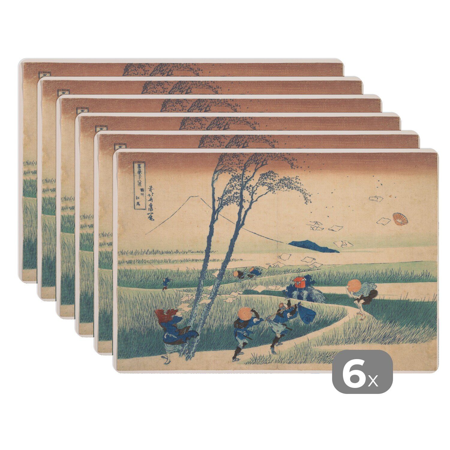Platzset, Ejiri in der Provinz Suruga - Gemälde von Katsushika Hokusai, MuchoWow, (6-St), Platzset, Platzdecken, Platzmatte, Tischmatten, Schmutzabweisend