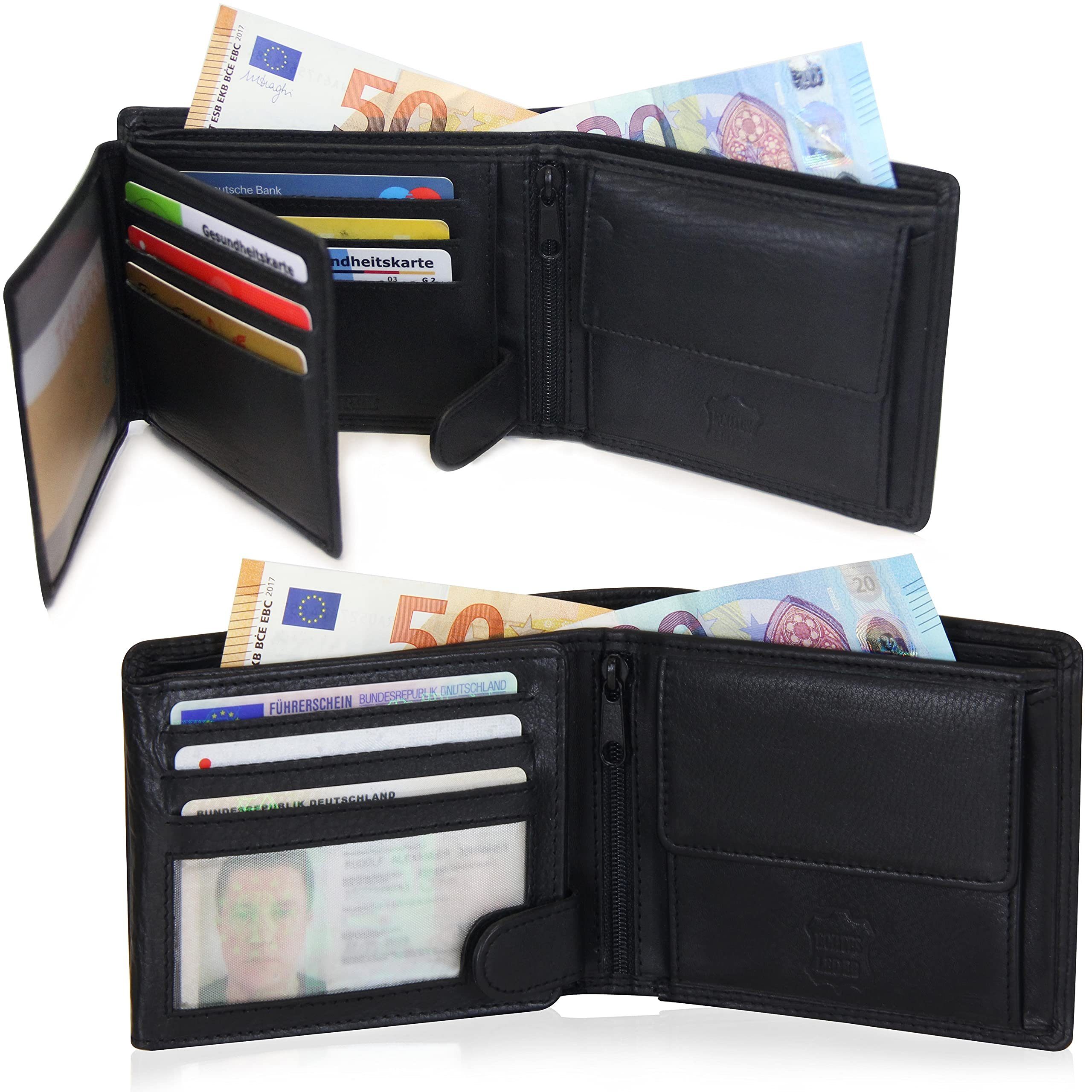 und aus Herren 12 Frentree Querformat echtem Kartenfächer Portemonnaie, mit Geldbörse RFID-Schutz, Geschenkbox, Nappaleder,