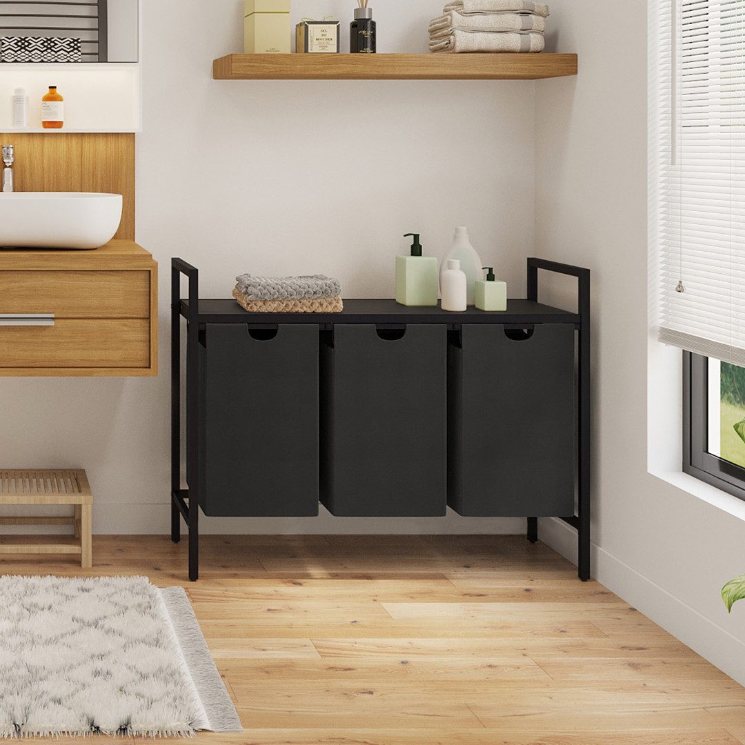 STEELSØN Ausziehwäschekorb Rigil (schwarz mit MDF-Ablage), günstig online kaufen
