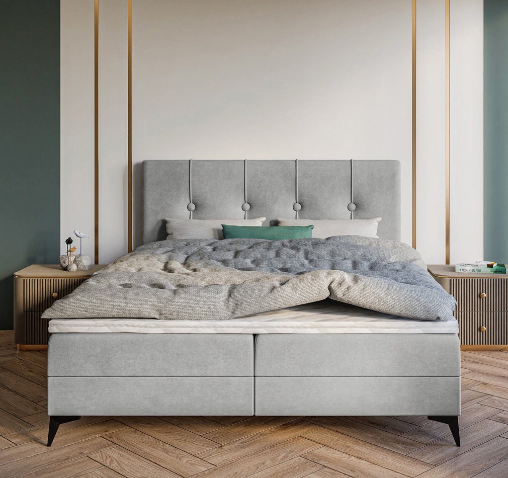 Supergünstiger Ausverkauf WOHNKLUSIV Boxspringbett Boxspingbett / PLAZA / Zonen 120 inkl. 180 160 200 cm, Salvador / Topper und Taschenfederkernmatratze, 14 Bettkasten Grau 200 x 140 / - 7