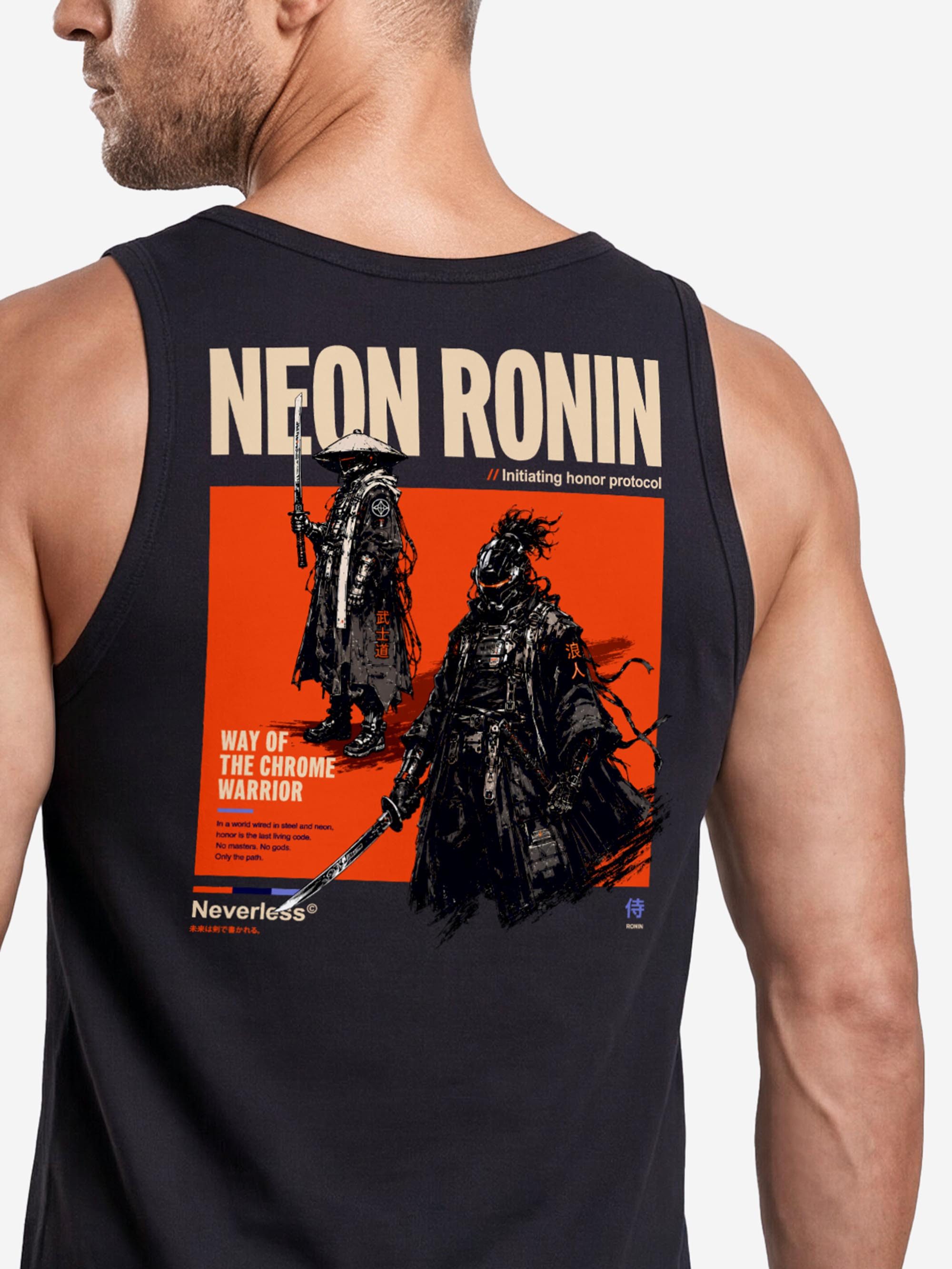 Neverless Tanktop Tanktop Herren mit Grafik-Print - Design Neon Ronin - Trägershirt mit Print