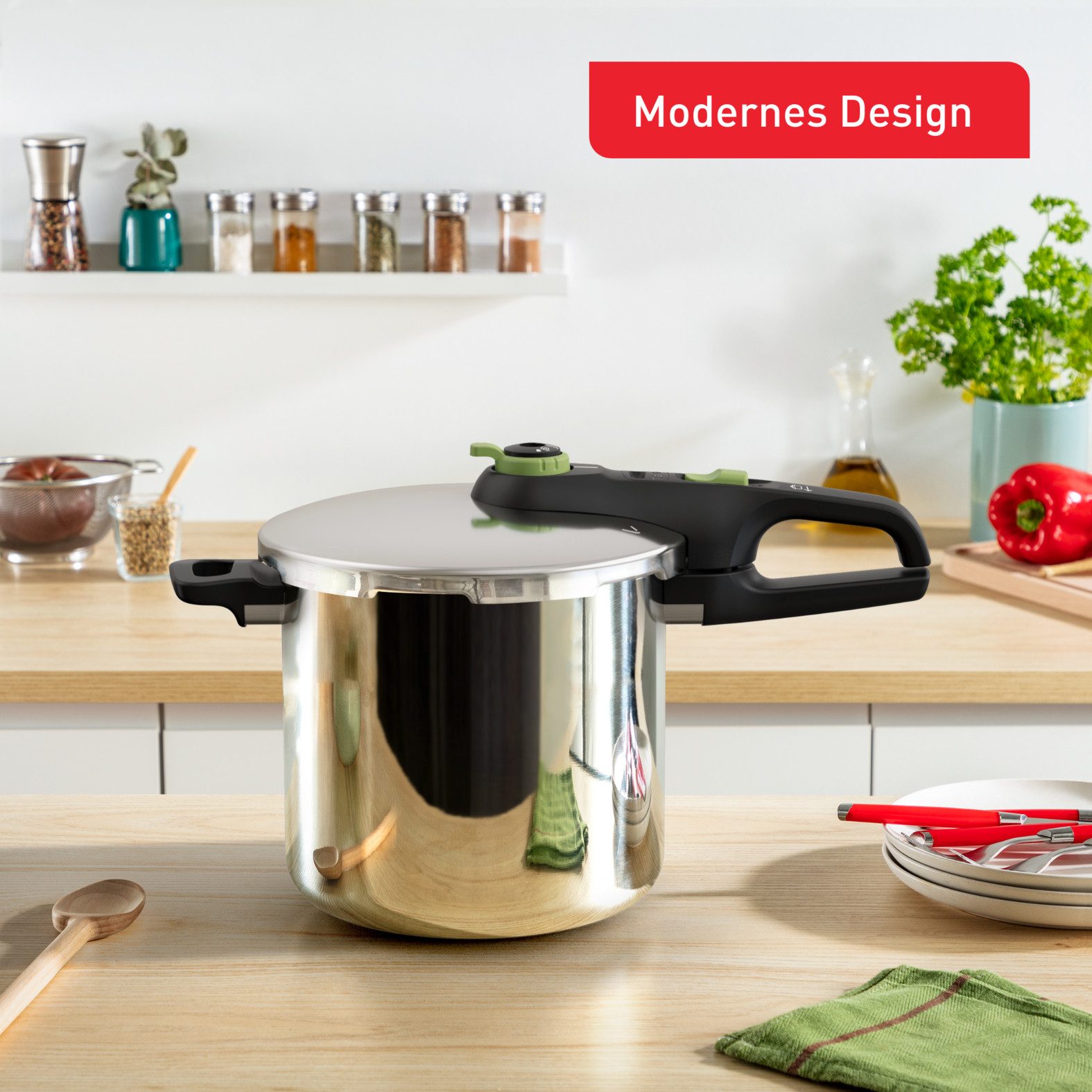 Tefal Schnellkochtopf Secure Trendy, Edelstahl (1-tlg), Dampfkochtopf, Garregler,Sicherheitsvorrichtung,Korbeinsatz, Induktion