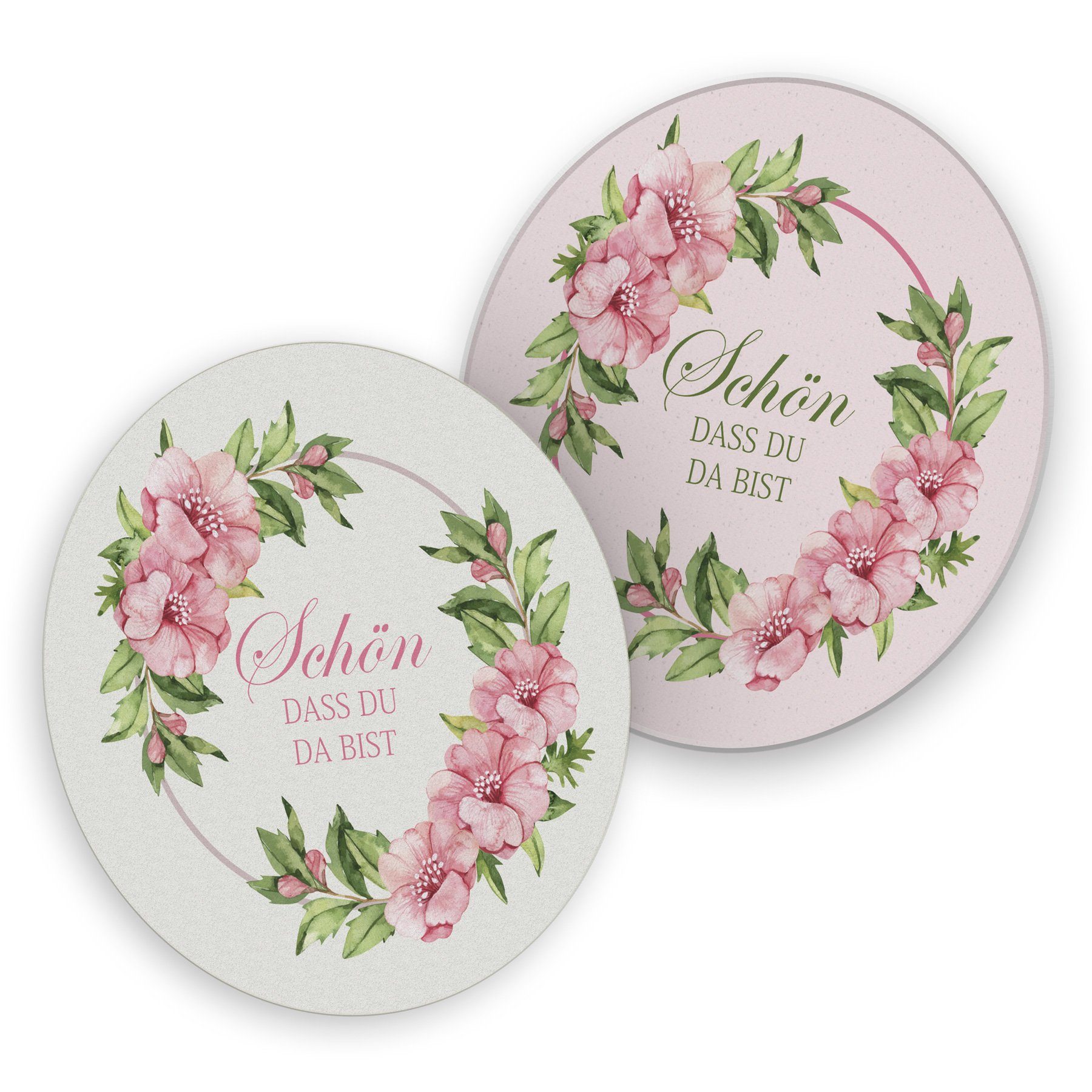itenga Bierdeckel itenga 40x Bierdeckel rund Schön dass du da bist Vintage Blumen rosa g